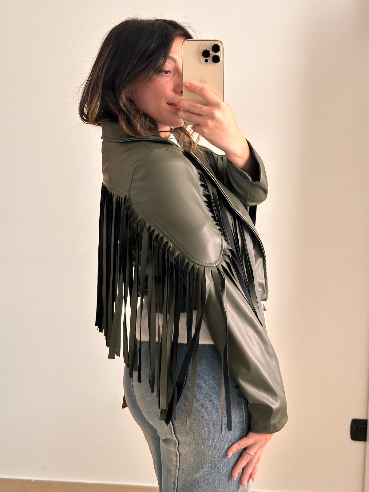 Giacca Biker Crop Ecopelle VERDONE
