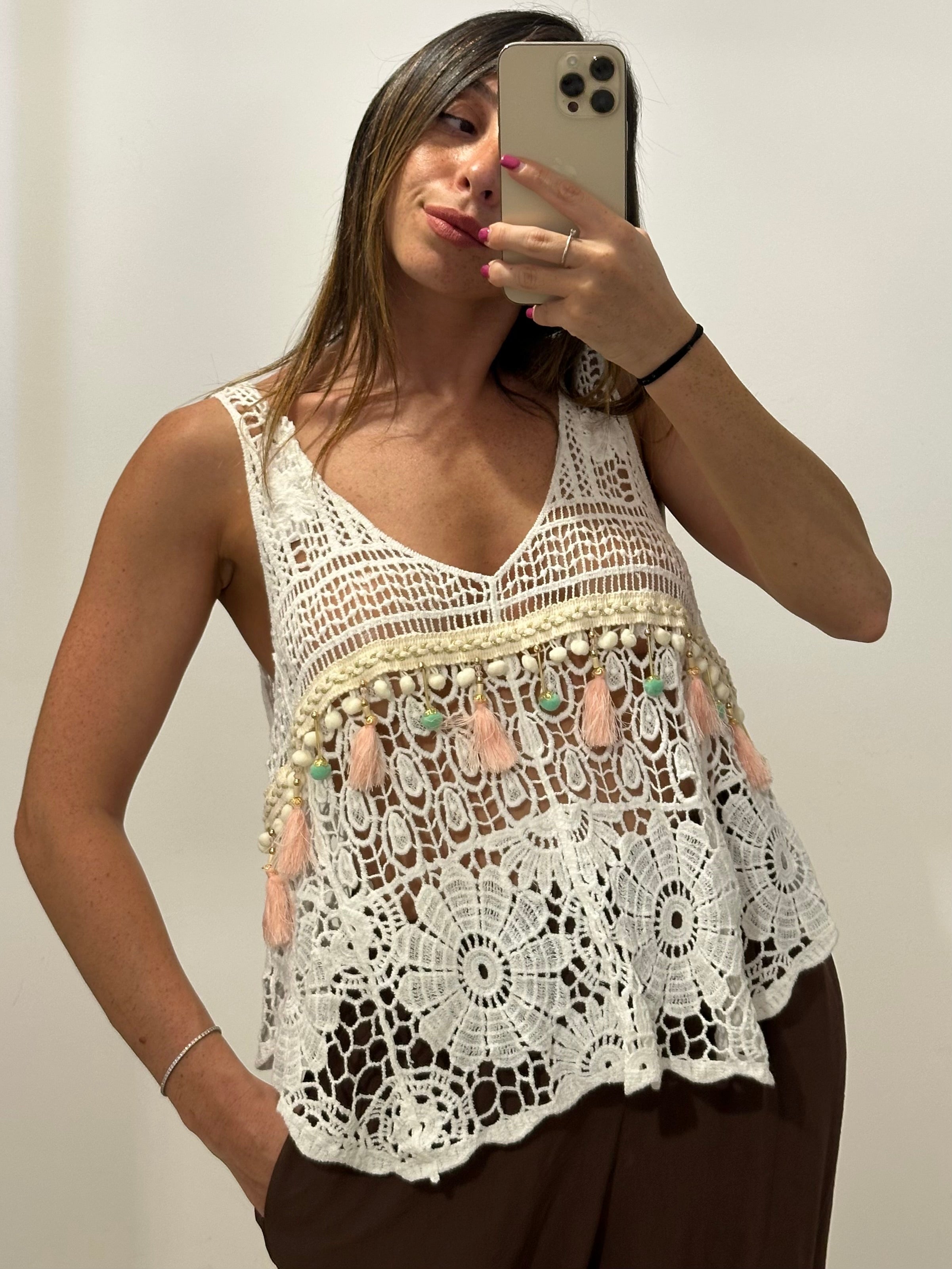 Top Crochet con Nappine BIANCO