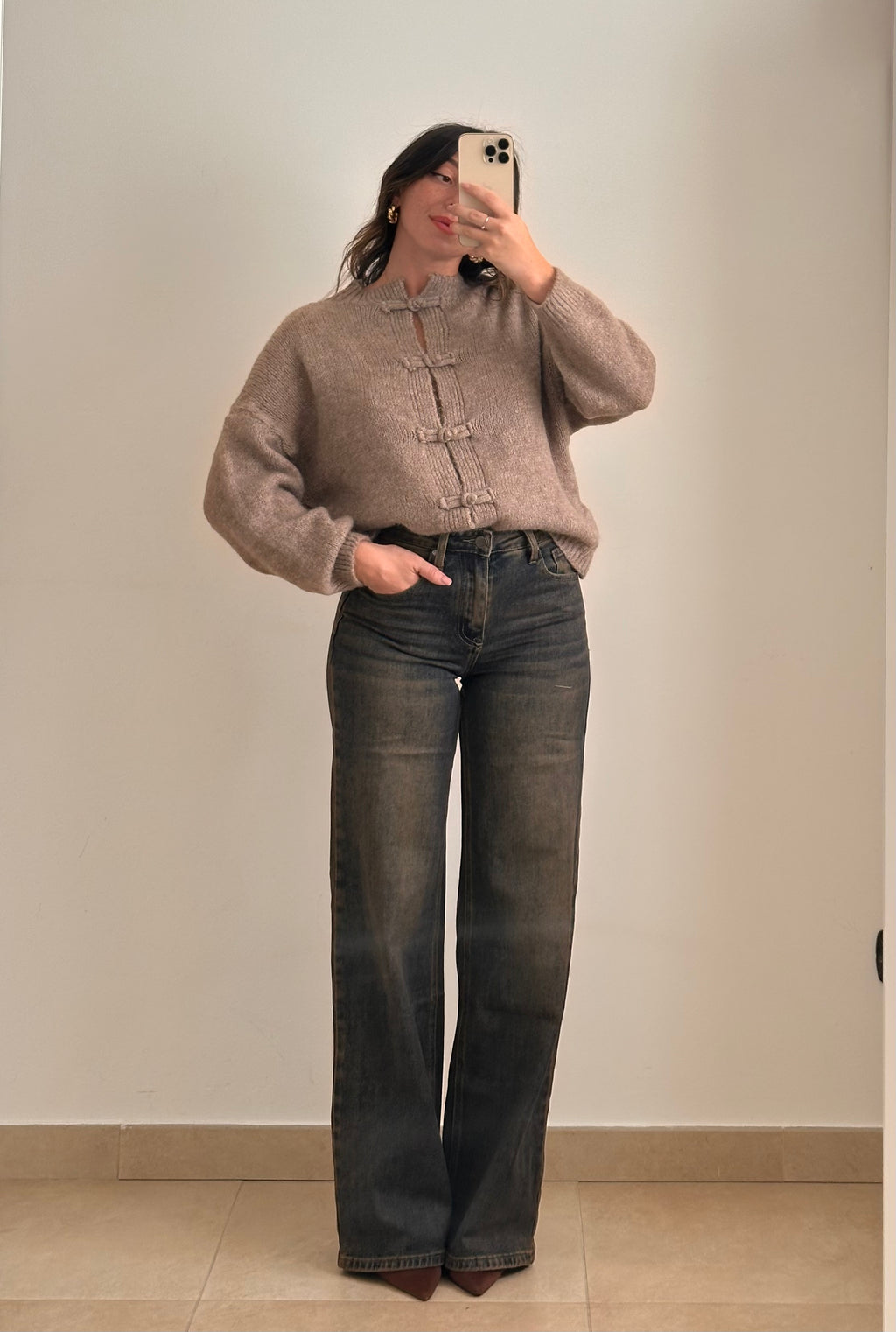 Jeans Wide Leg a Vita Alta LAVAGGIO MARRONE