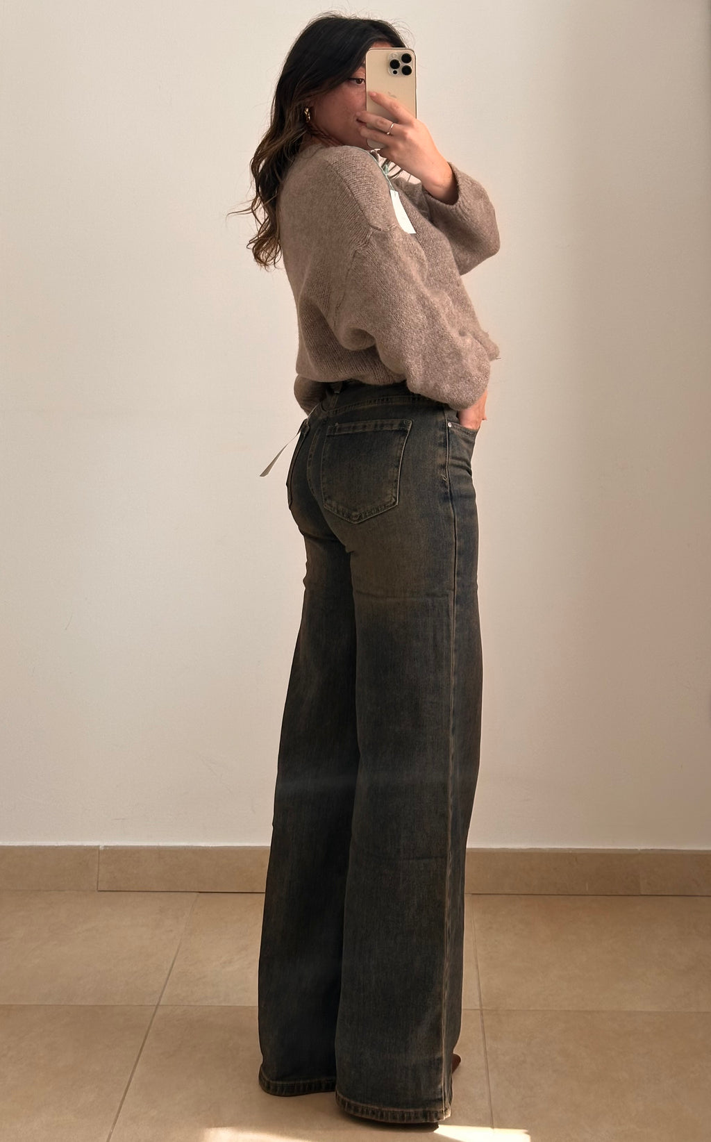 Jeans Wide Leg a Vita Alta LAVAGGIO MARRONE