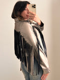 Giacca Biker Crop Ecopelle ARGENTO