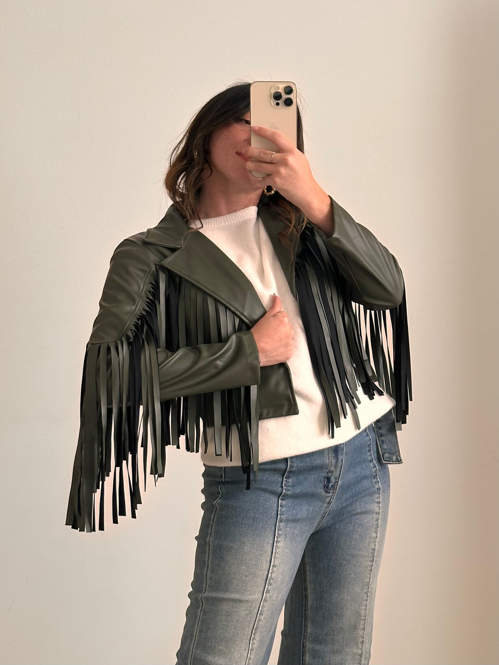 Giacca Biker Crop Ecopelle VERDONE