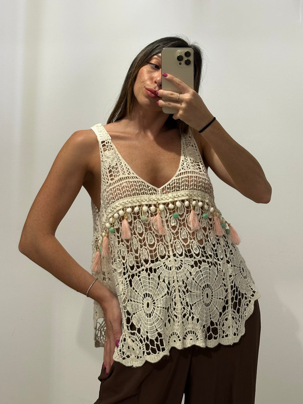 Top Crochet con Nappine BEIGE