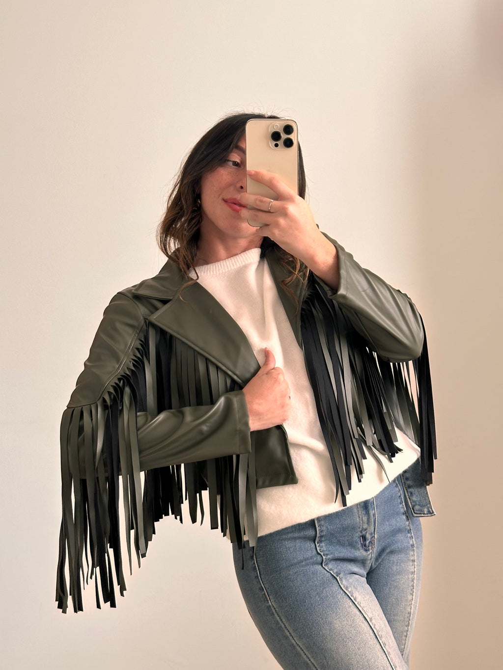 Giacca Biker Crop Ecopelle VERDONE