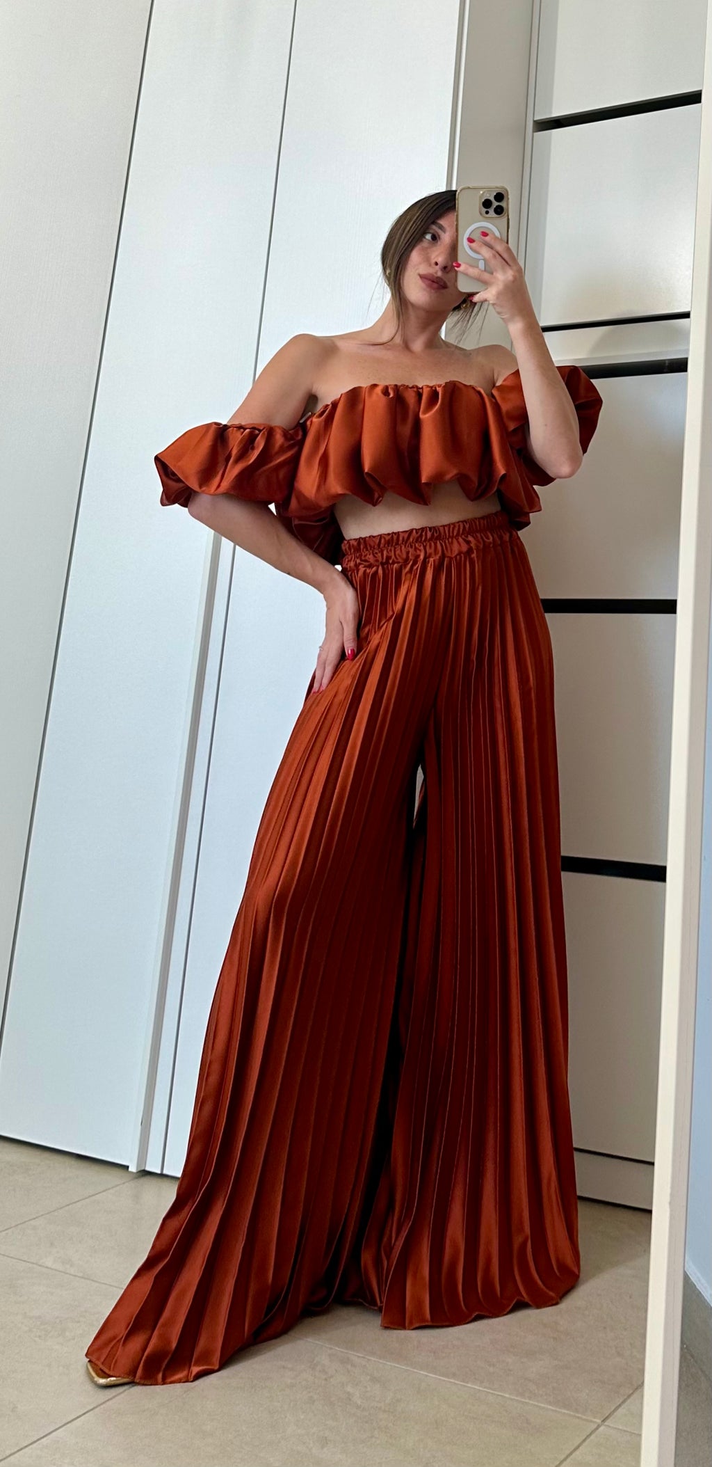 Coordinato Volant- Top e Pantalone ARANCIO