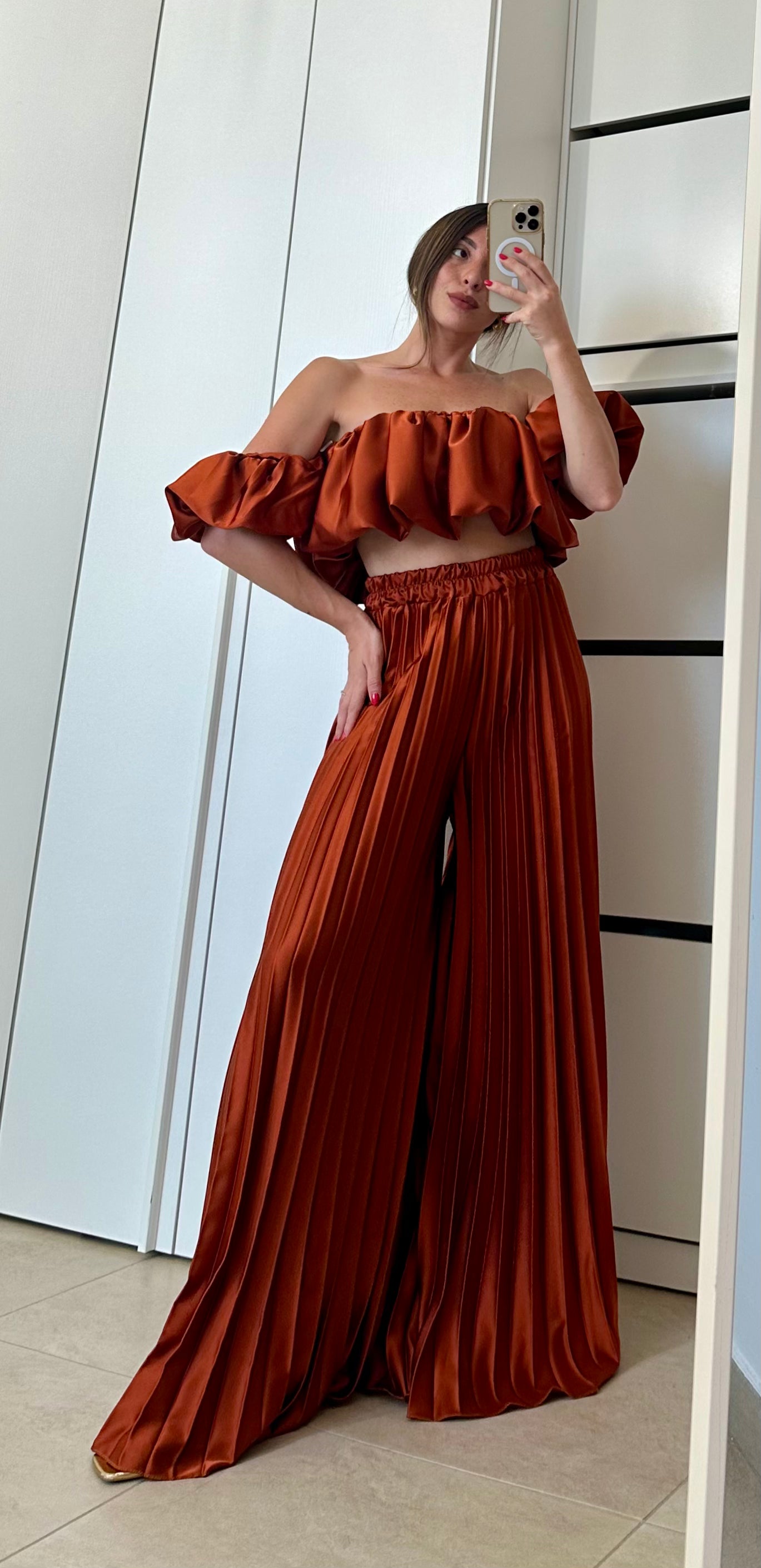 Coordinato Volant- Top e Pantalone ARANCIO