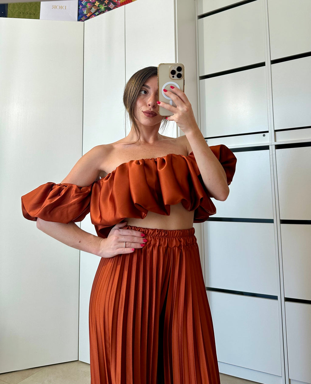 Coordinato Volant- Top e Pantalone ARANCIO