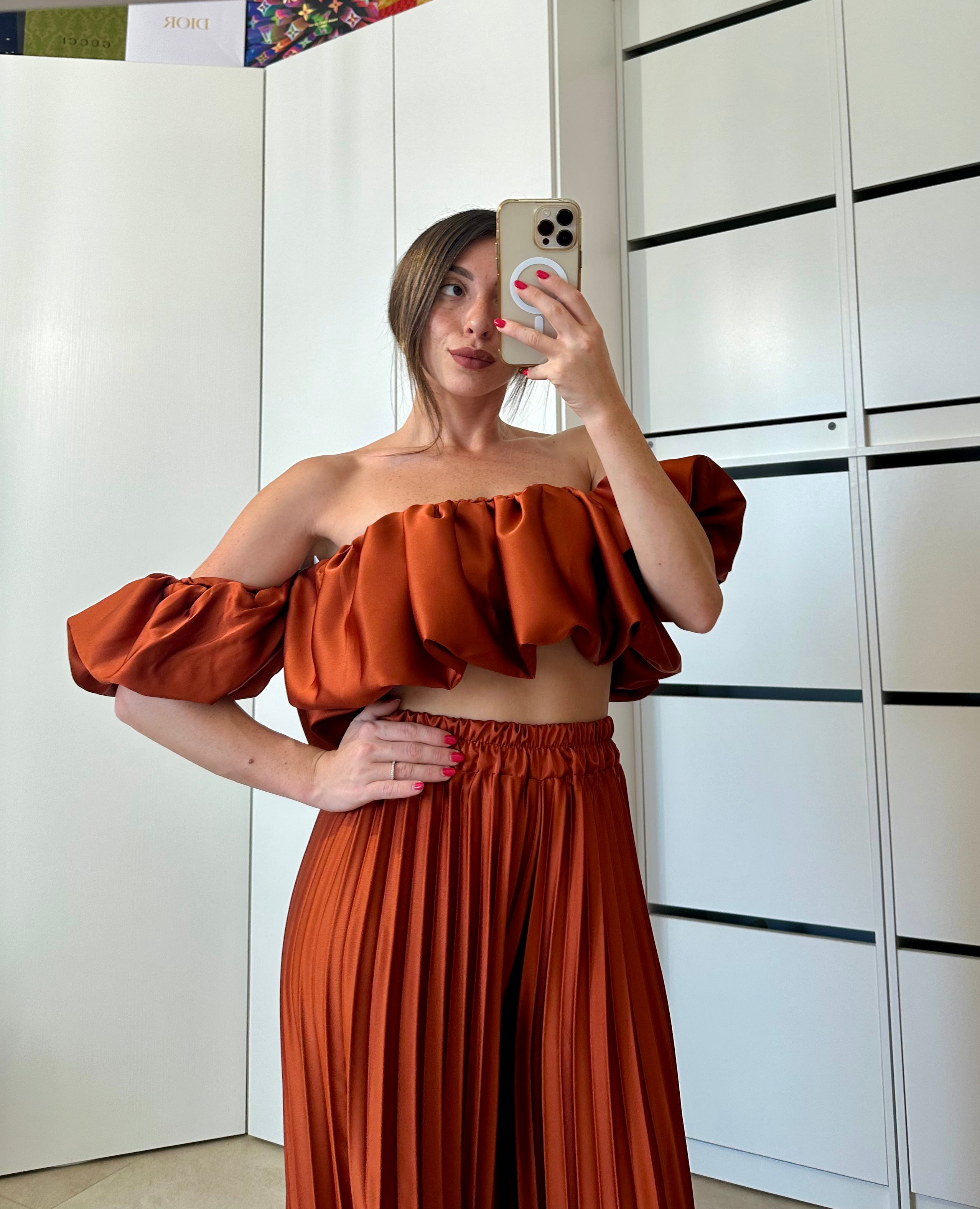Coordinato Volant- Top e Pantalone ARANCIO