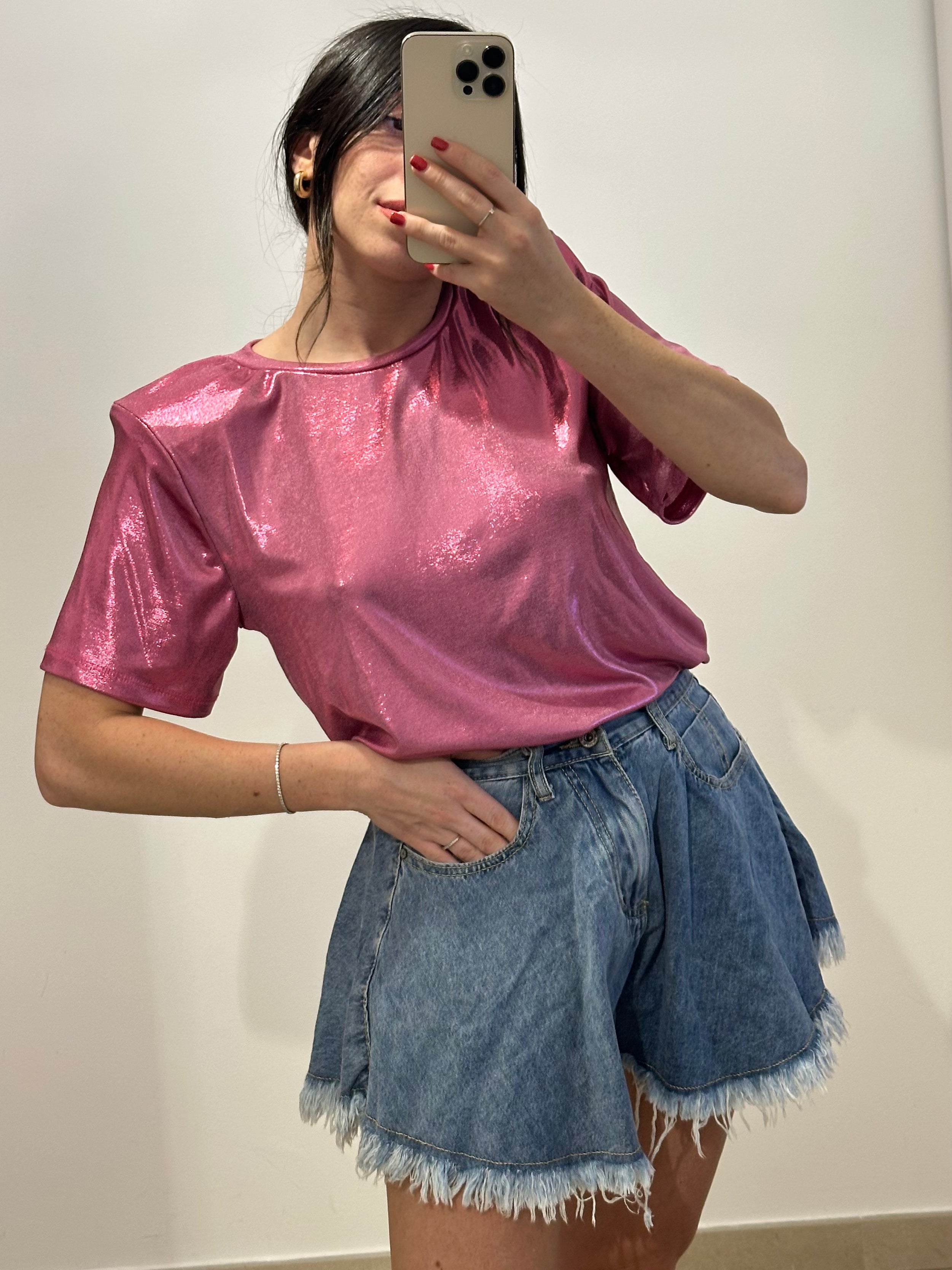 Shorts in Denim con Orlo Sfrangiato