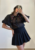 Minigonna Plissé Nera con Pantaloncino Incorporato