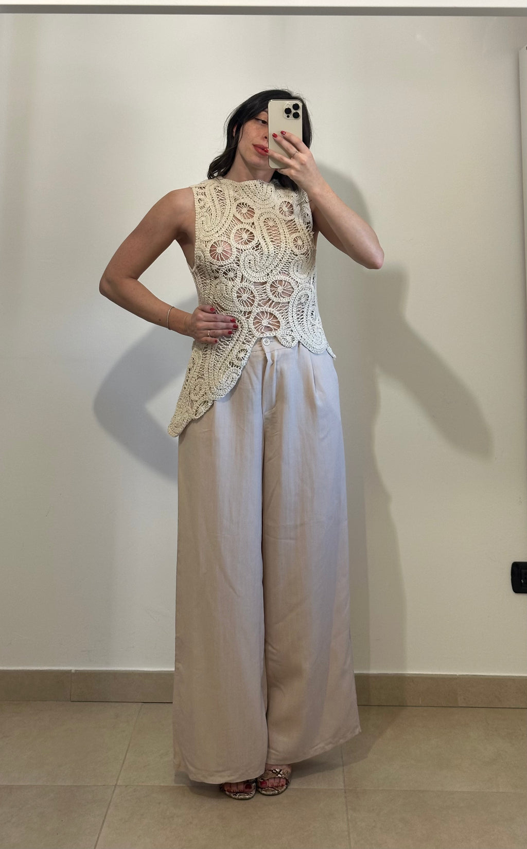Pantaloni Palazzo in Viscosa Beige