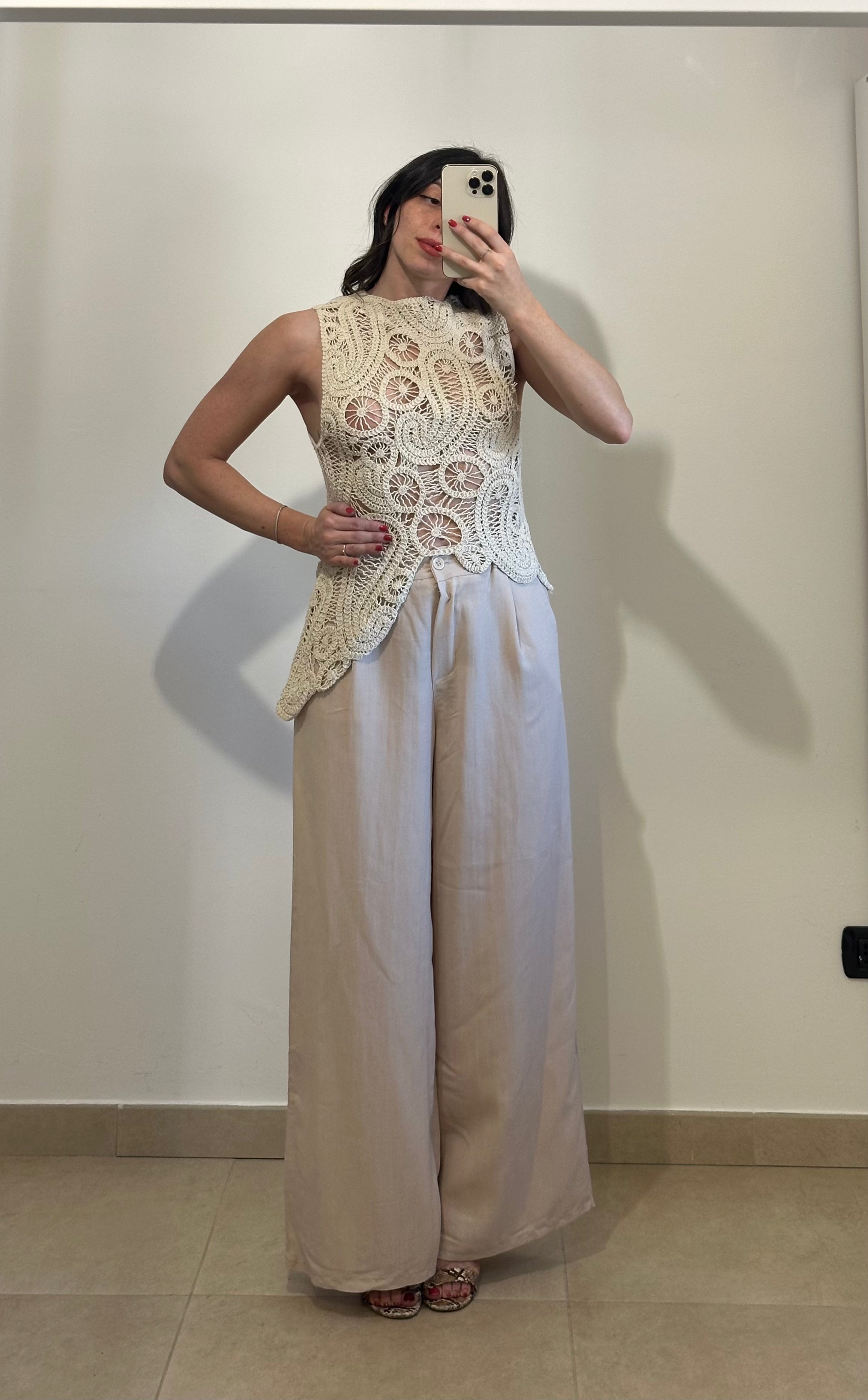 Pantaloni Palazzo in Viscosa Beige