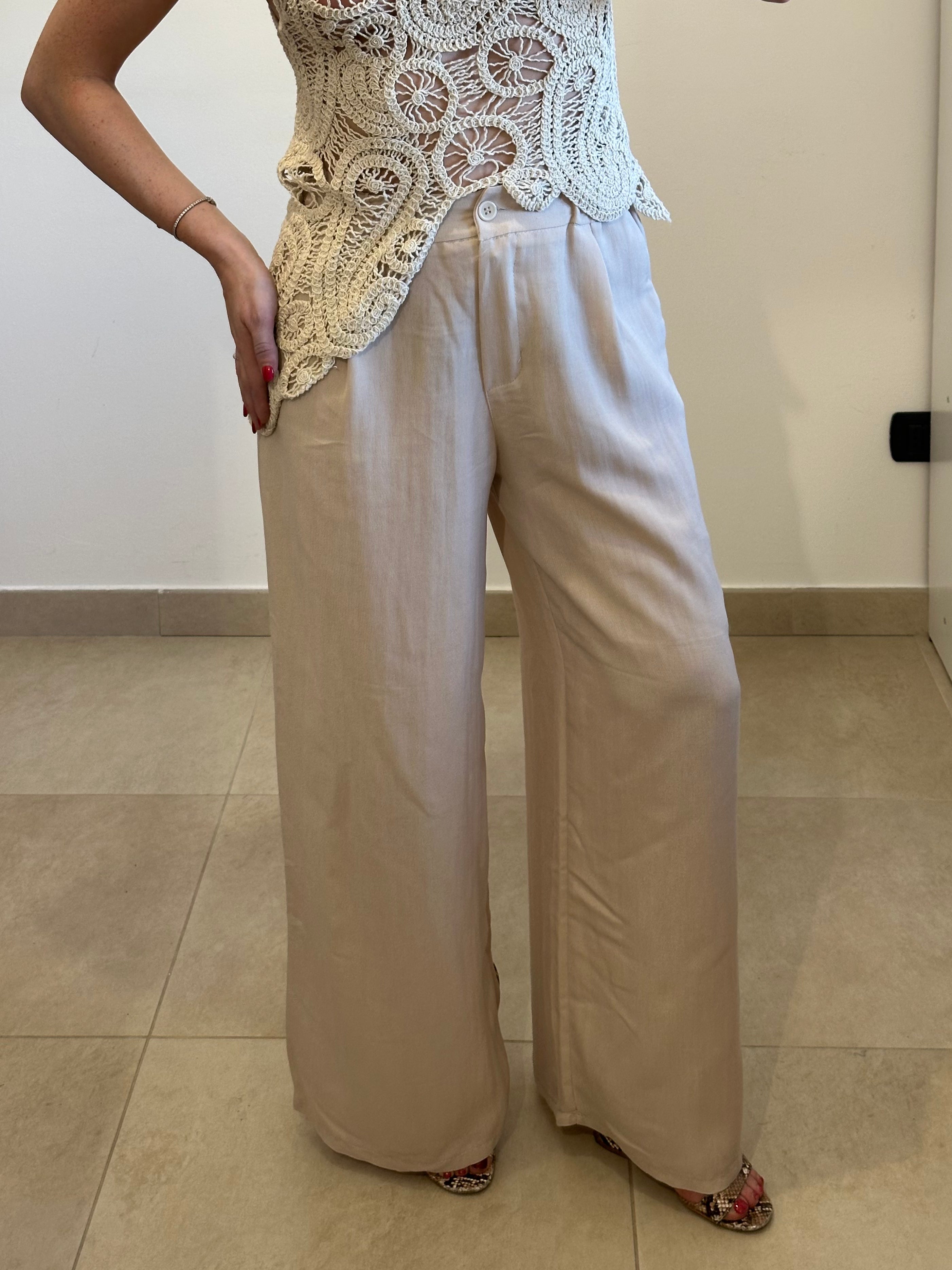 Pantaloni Palazzo in Viscosa Beige