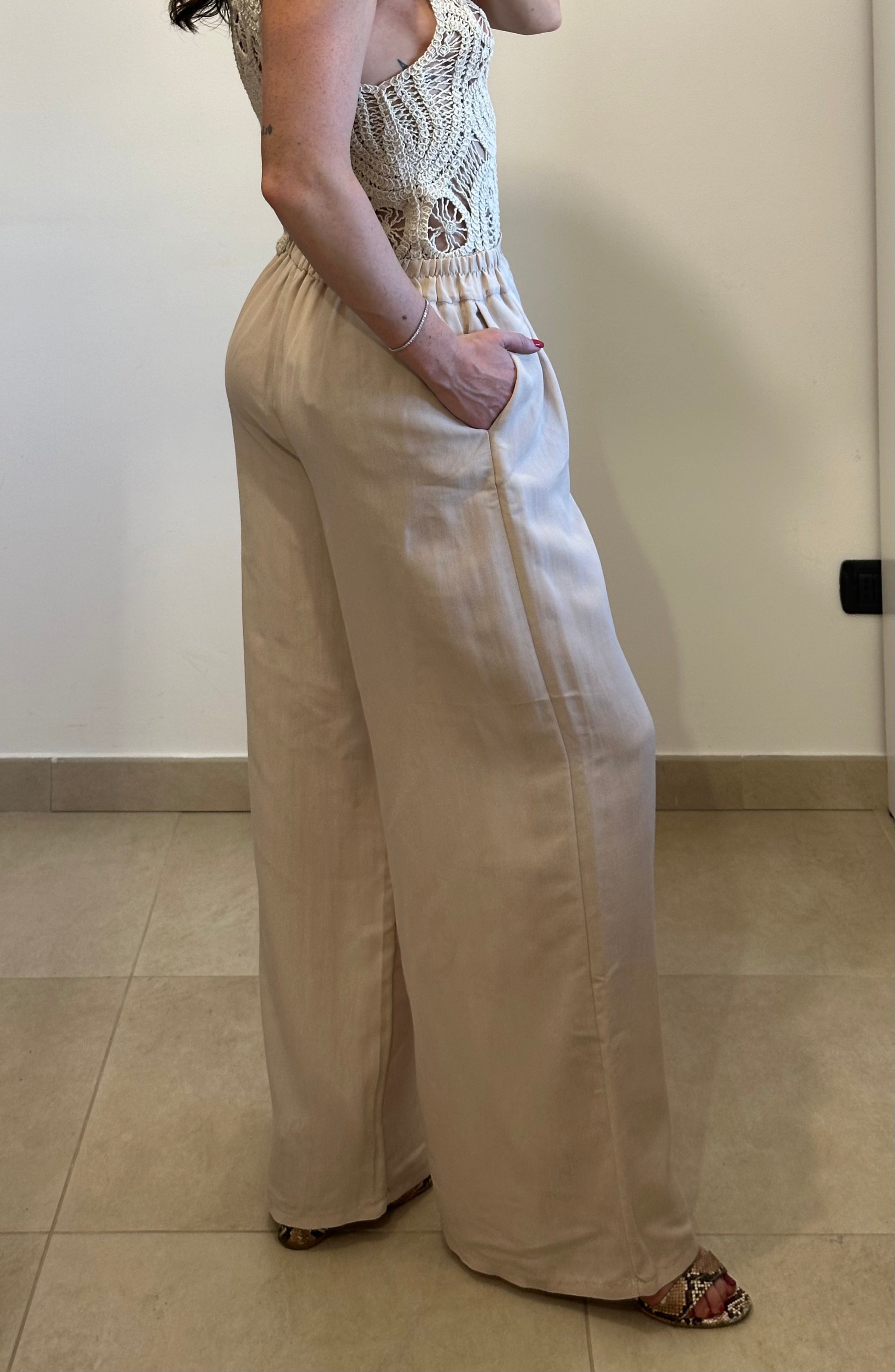 Pantaloni Palazzo in Viscosa Beige