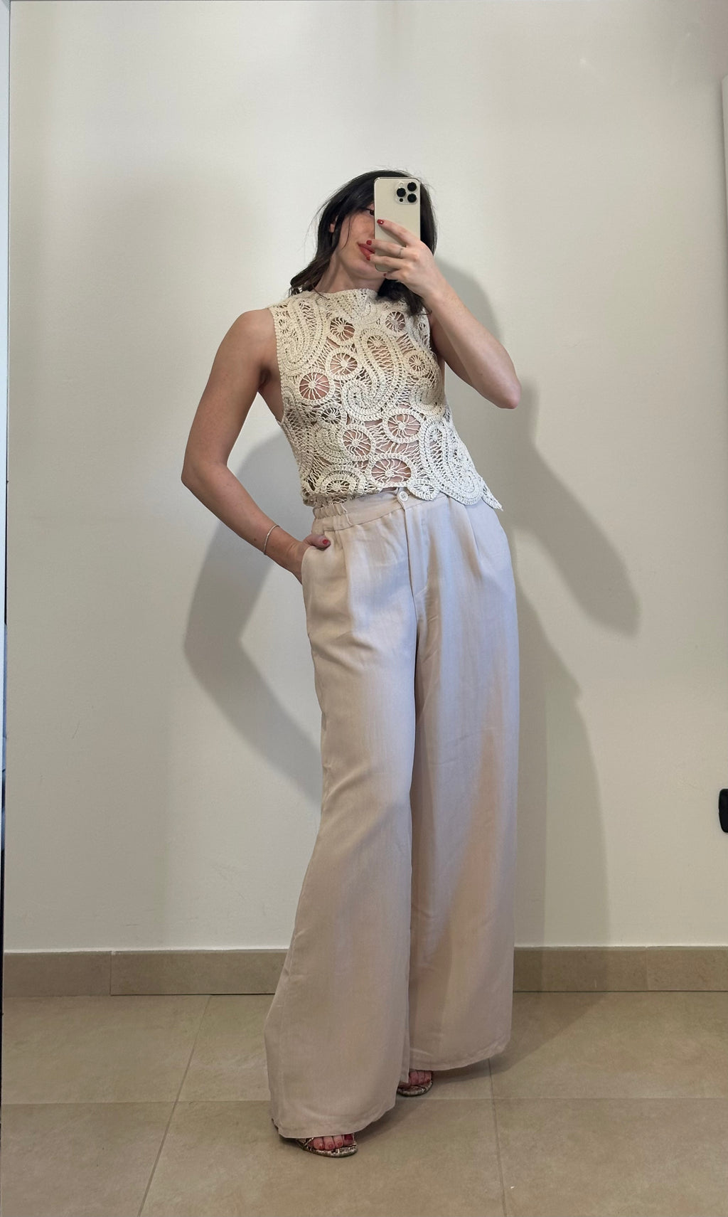 Pantaloni Palazzo in Viscosa Beige