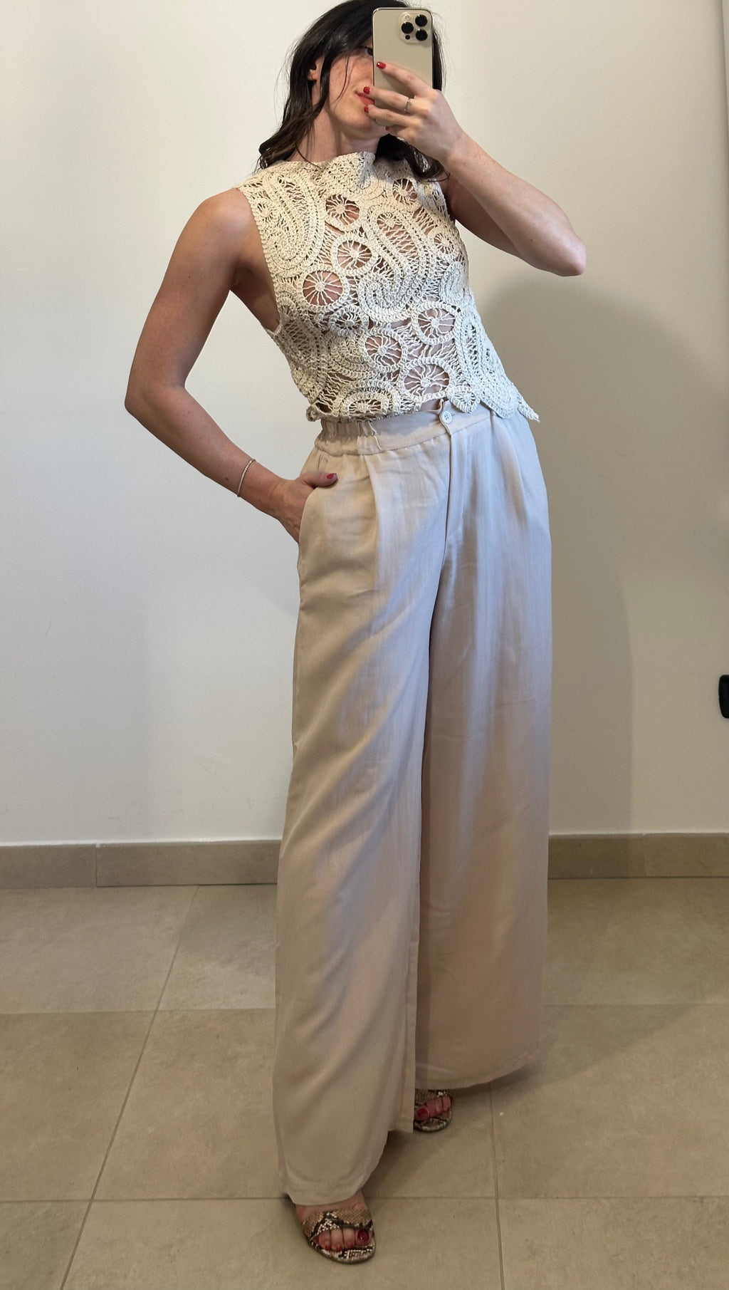 Pantaloni Palazzo in Viscosa Beige