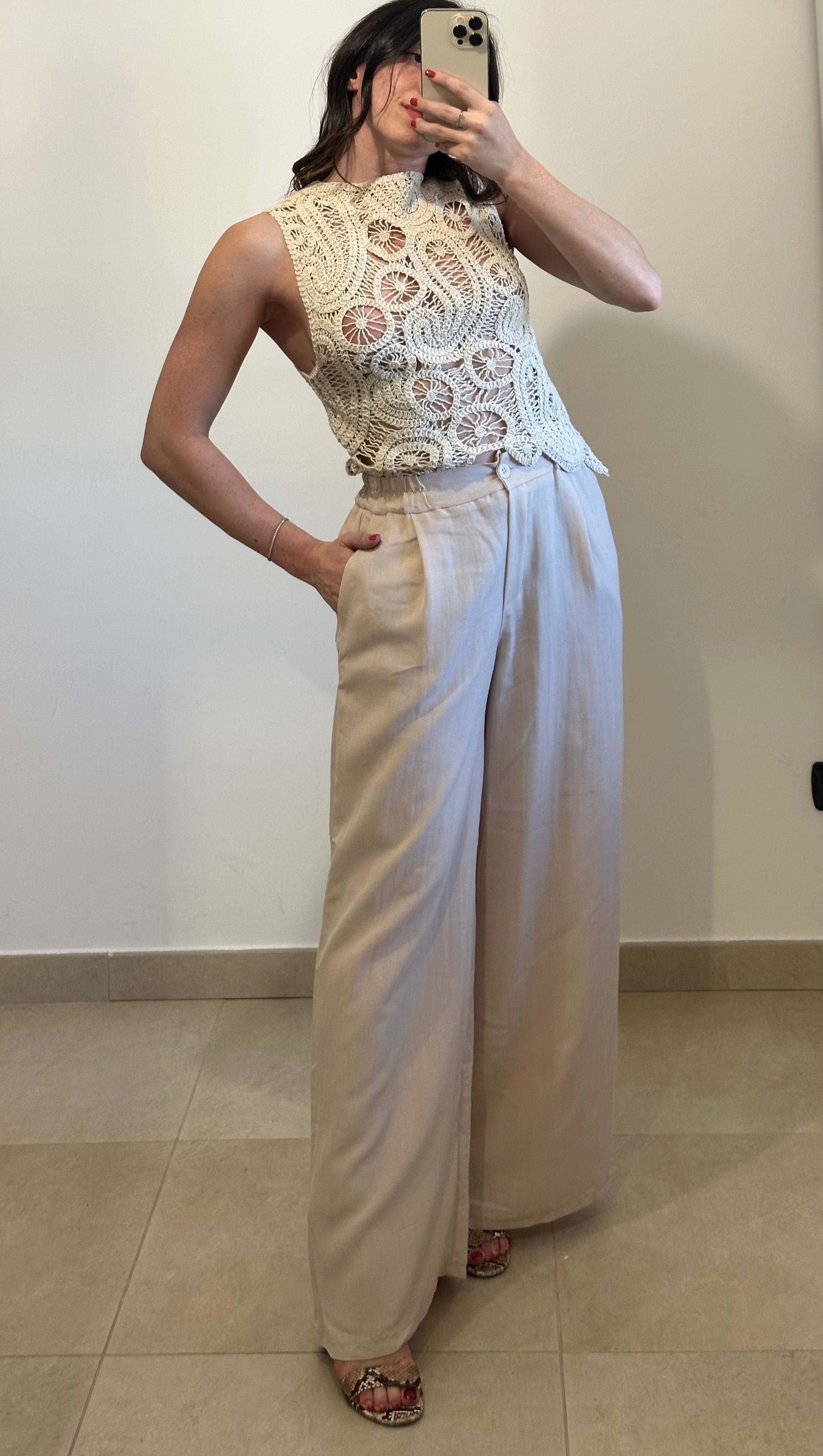Pantaloni Palazzo in Viscosa Beige