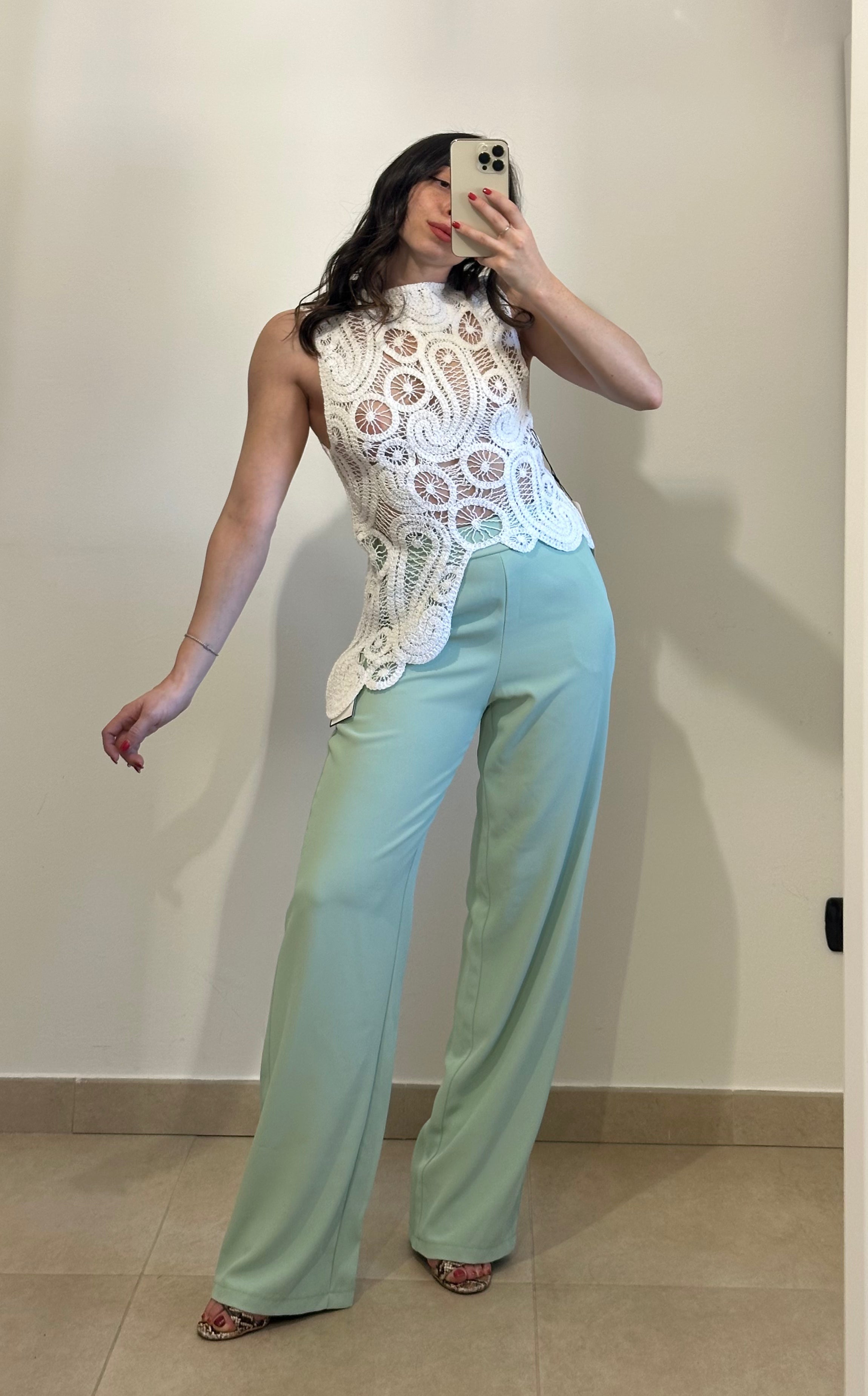 Pantaloni Eleganti Verde Menta