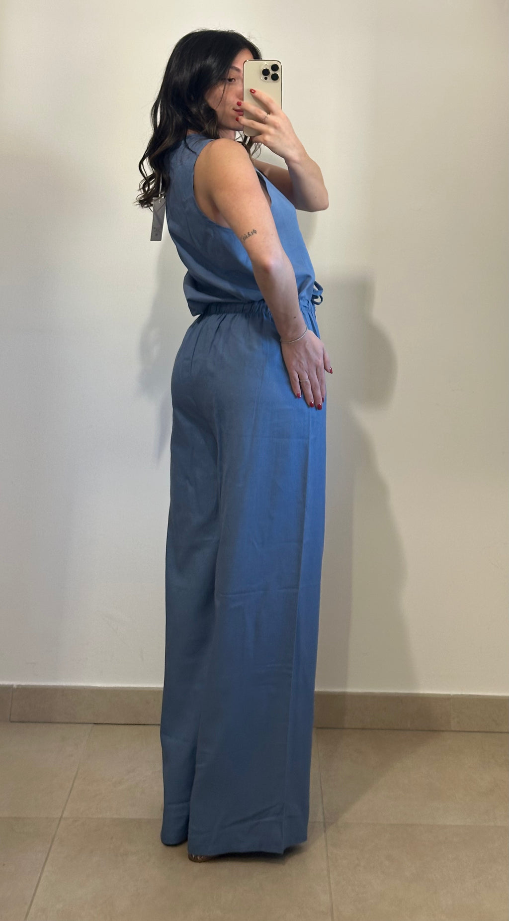Coordinato in Lino - Canotta e Pantalone AZZURRO