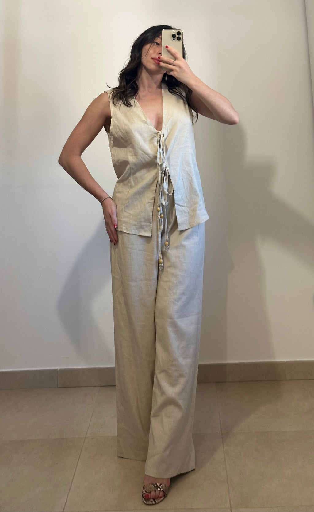 Coordinato in Lino - Canotta e Pantalone AZZURRO