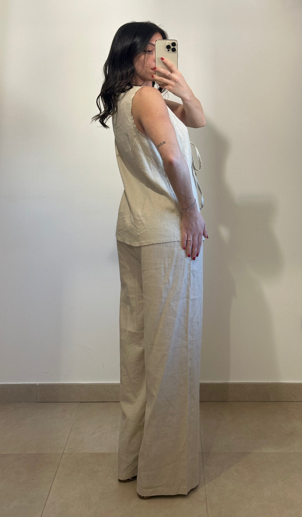 Coordinato in Lino - Canotta e Pantalone AZZURRO