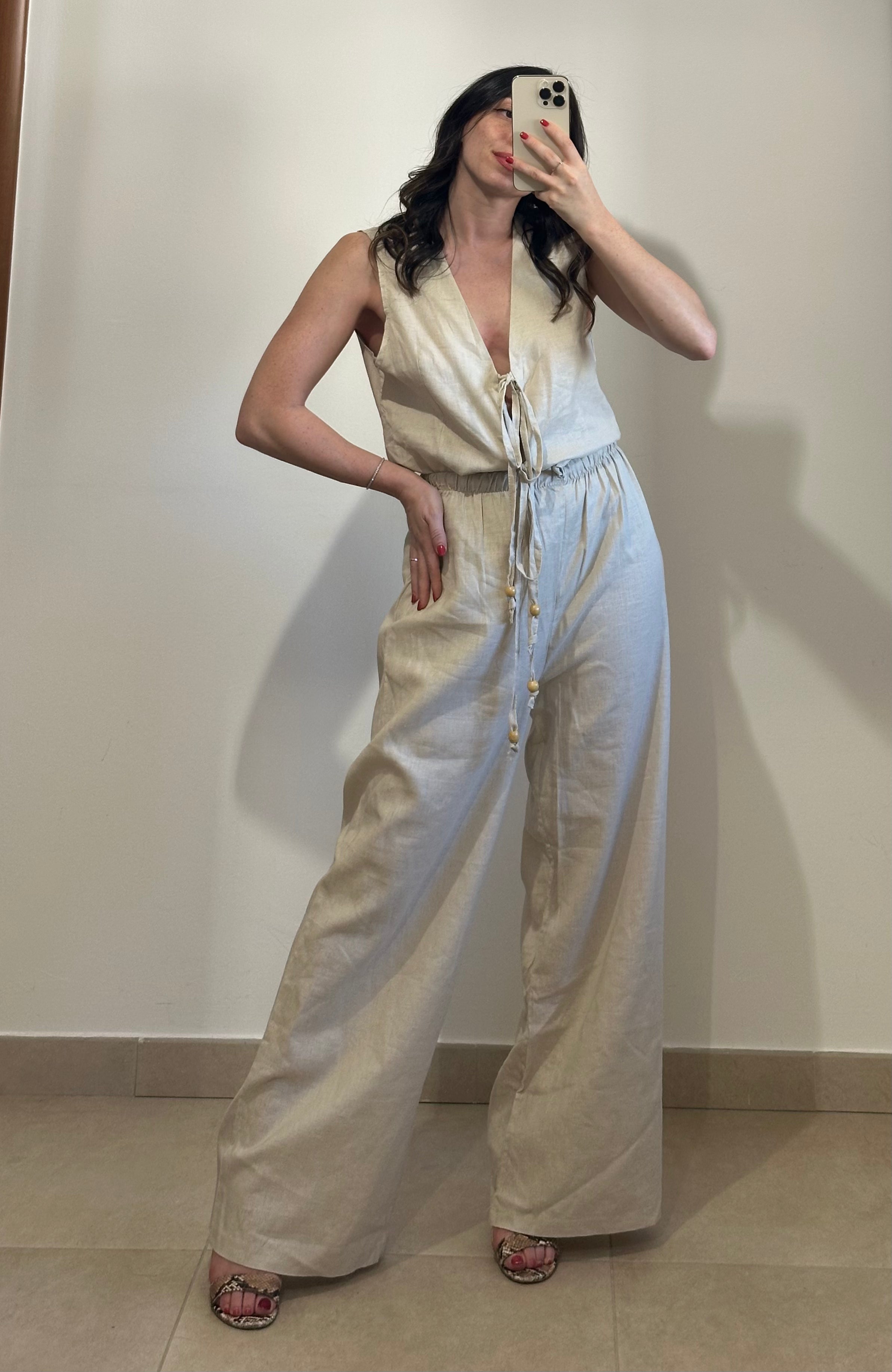 Coordinato in Lino - Canotta e Pantalone AZZURRO