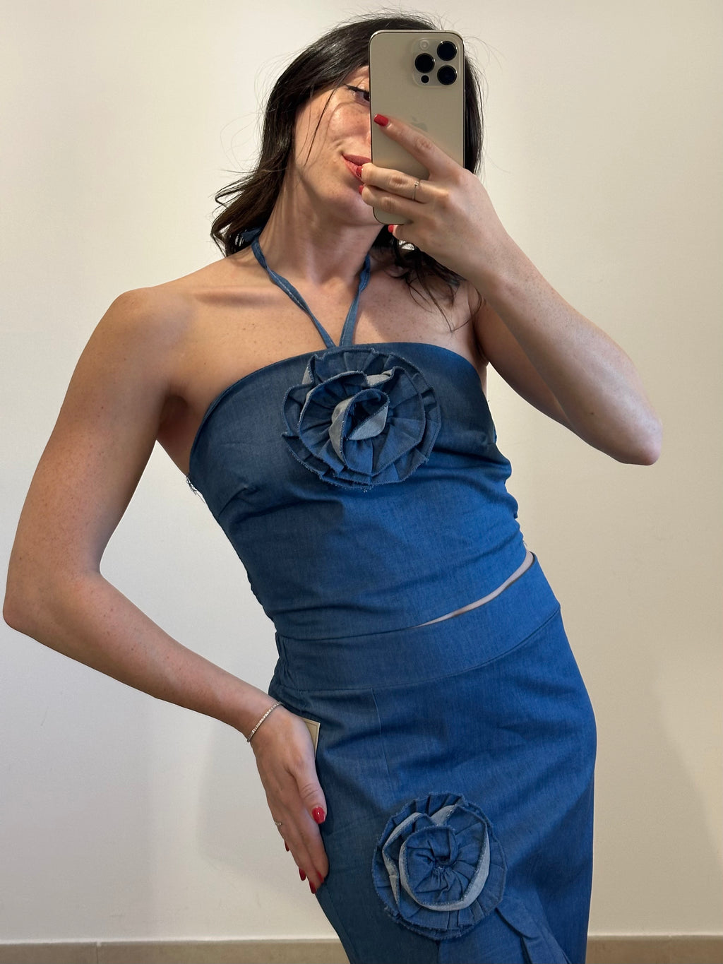 Coordinato Denim Rosa - Top e Gonna