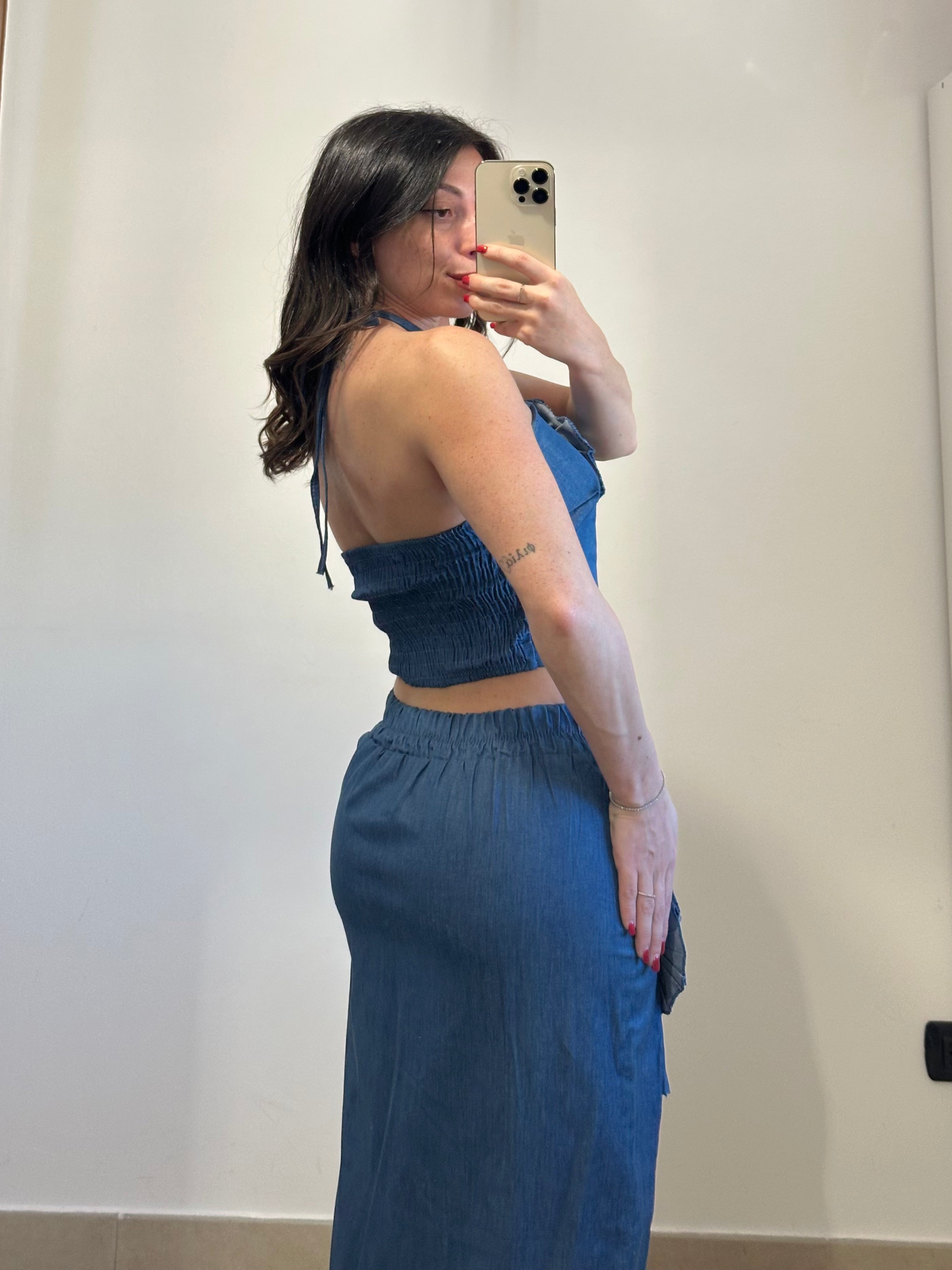 Coordinato Denim Rosa - Top e Gonna