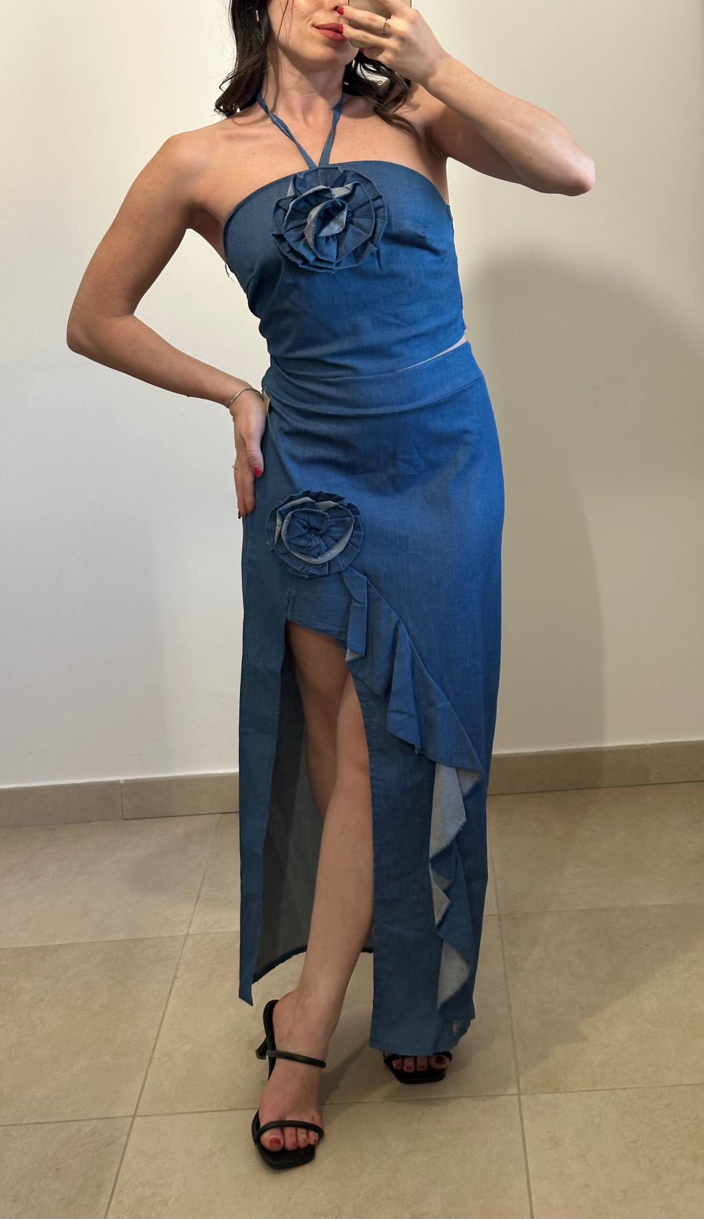 Coordinato Denim Rosa - Top e Gonna