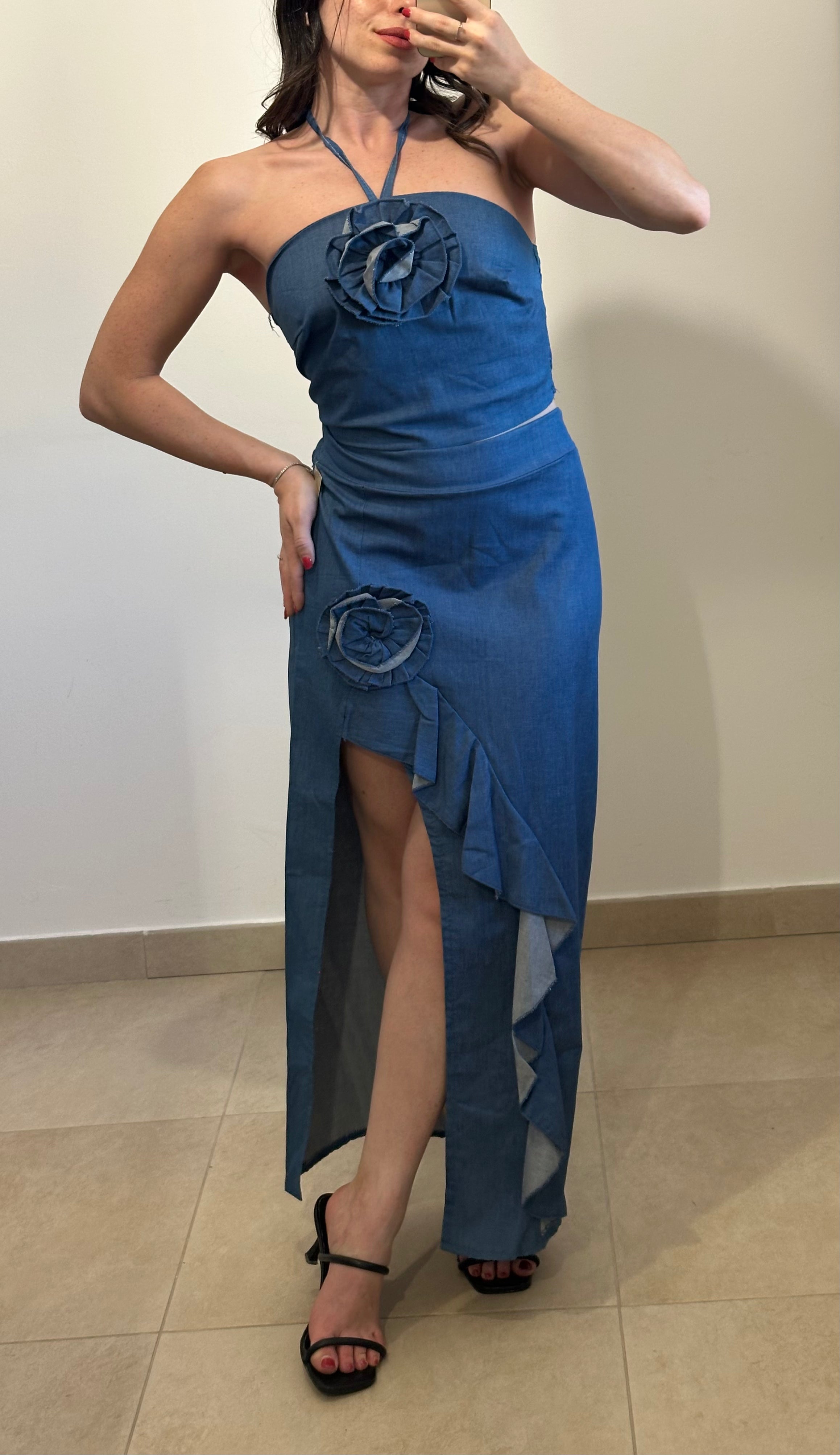 Coordinato Denim Rosa - Top e Gonna