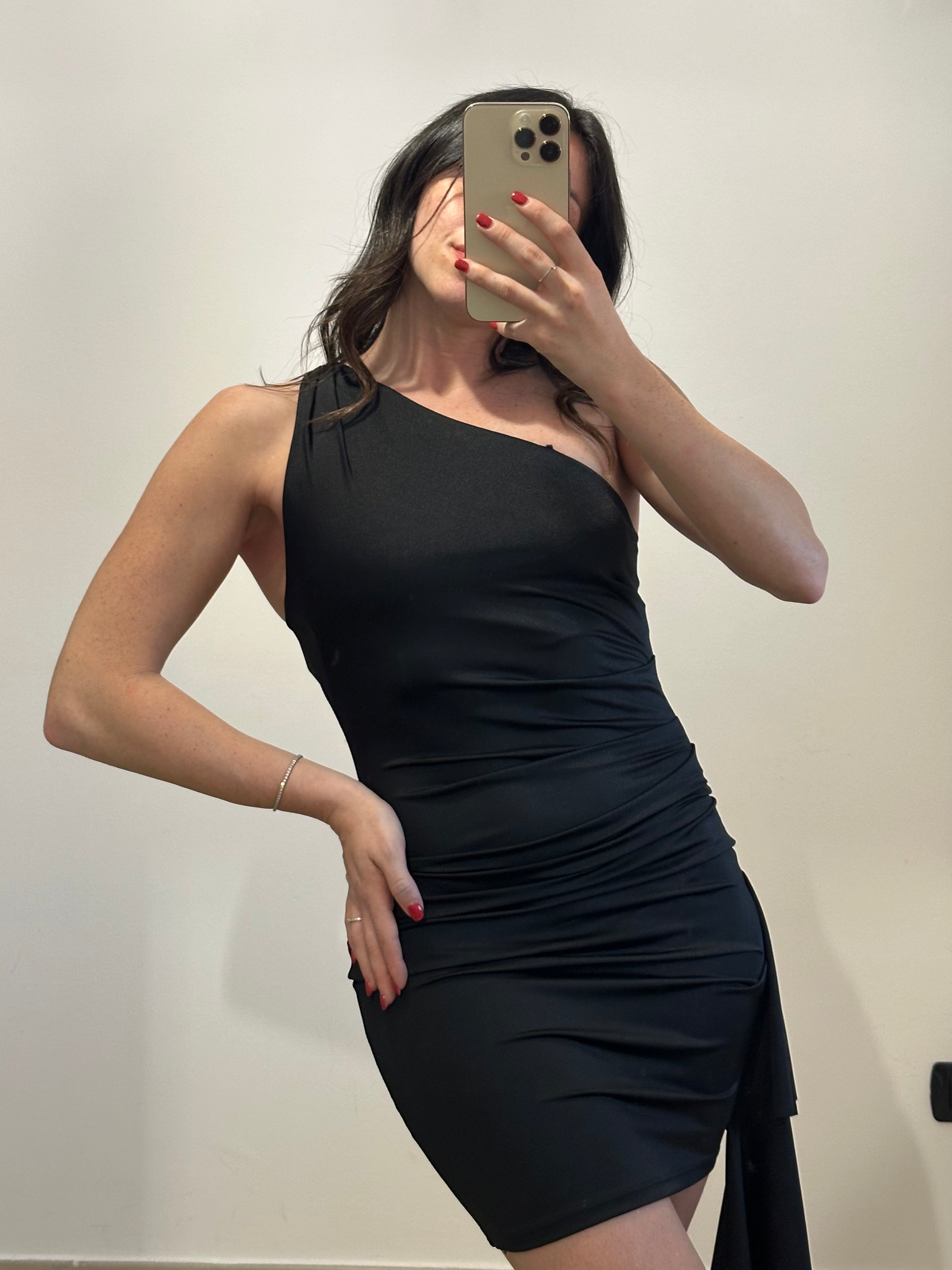 Vestito Monospalla e Rouge laterale NERO
