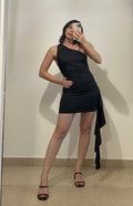 Vestito Monospalla e Rouge laterale NERO