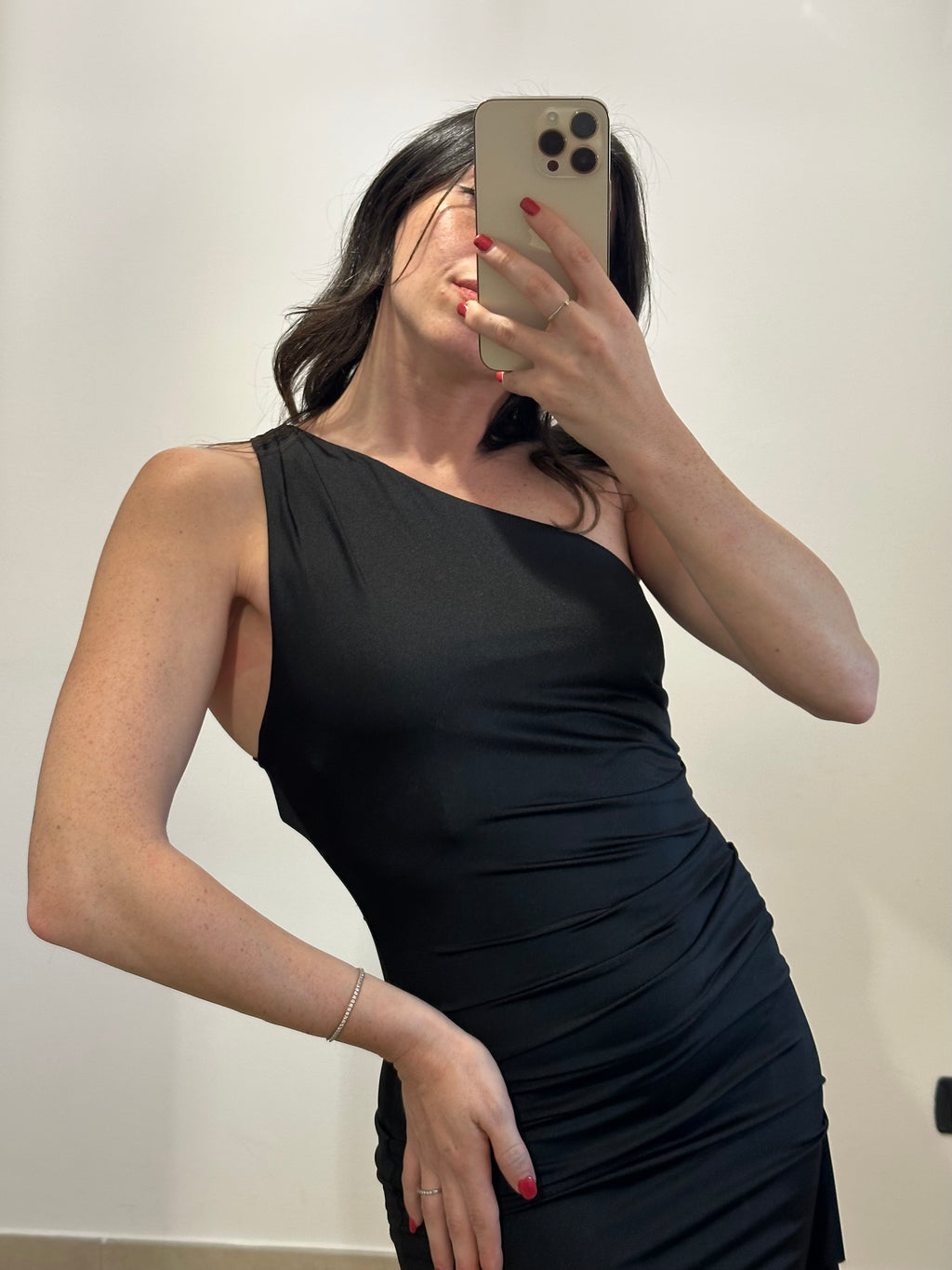 Vestito Monospalla e Rouge laterale NERO