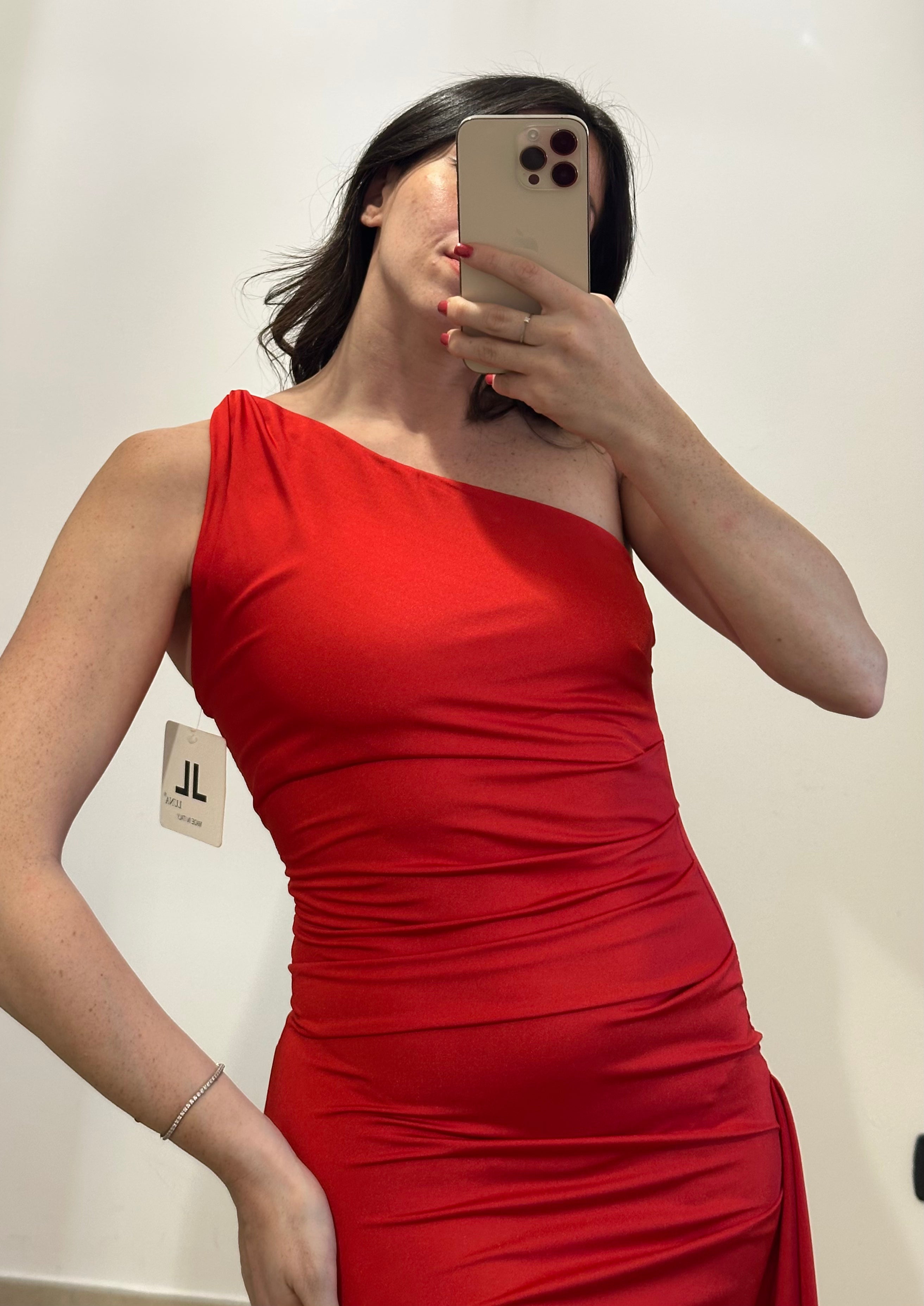 Vestito Monospalla e Rouge laterale ROSSO