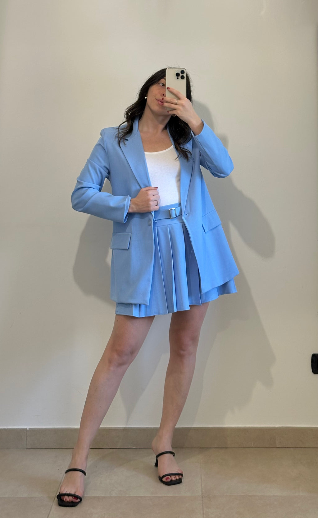 Coordinato College - Blazer e Gonna CELESTE