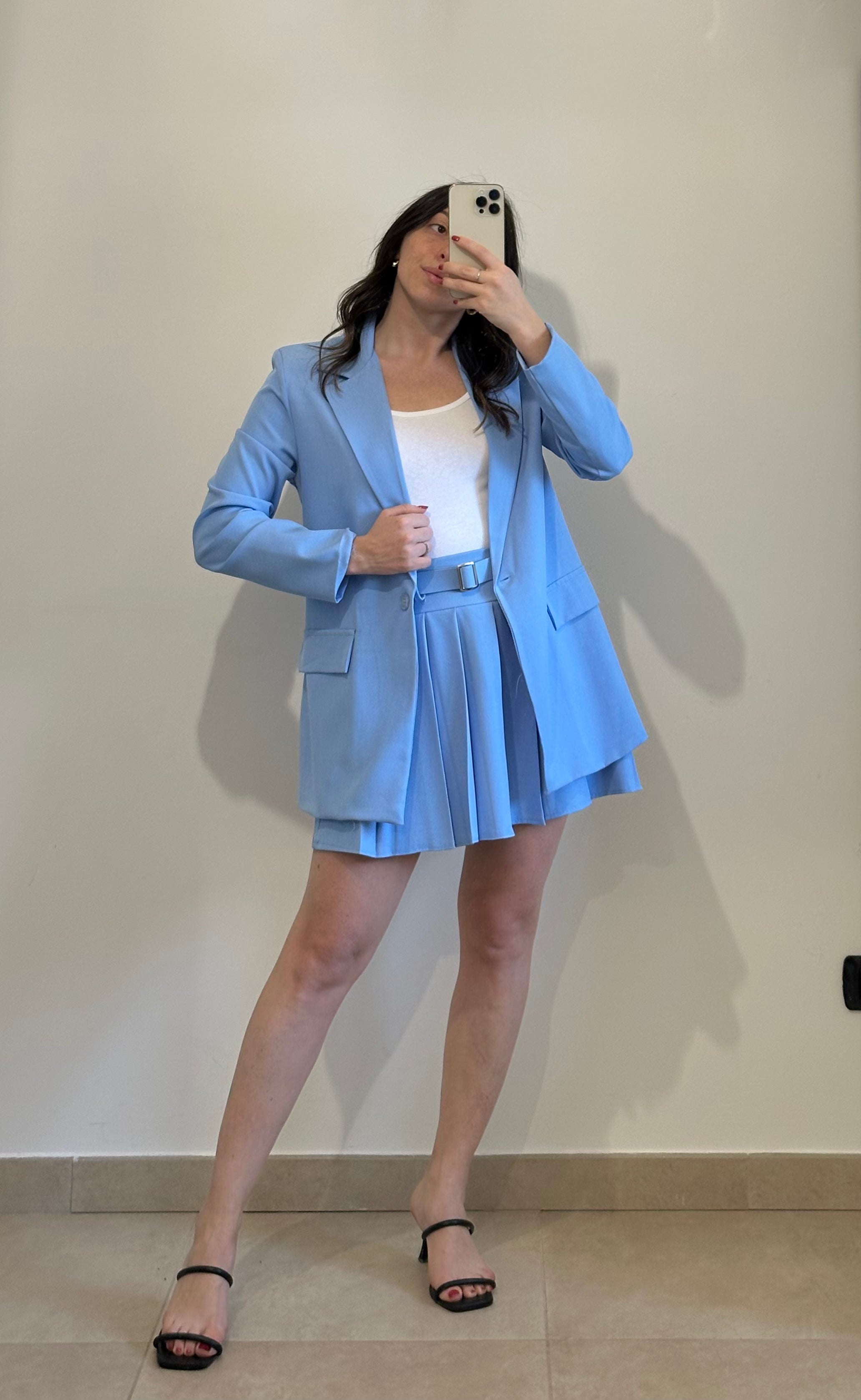 Coordinato College - Blazer e Gonna CELESTE