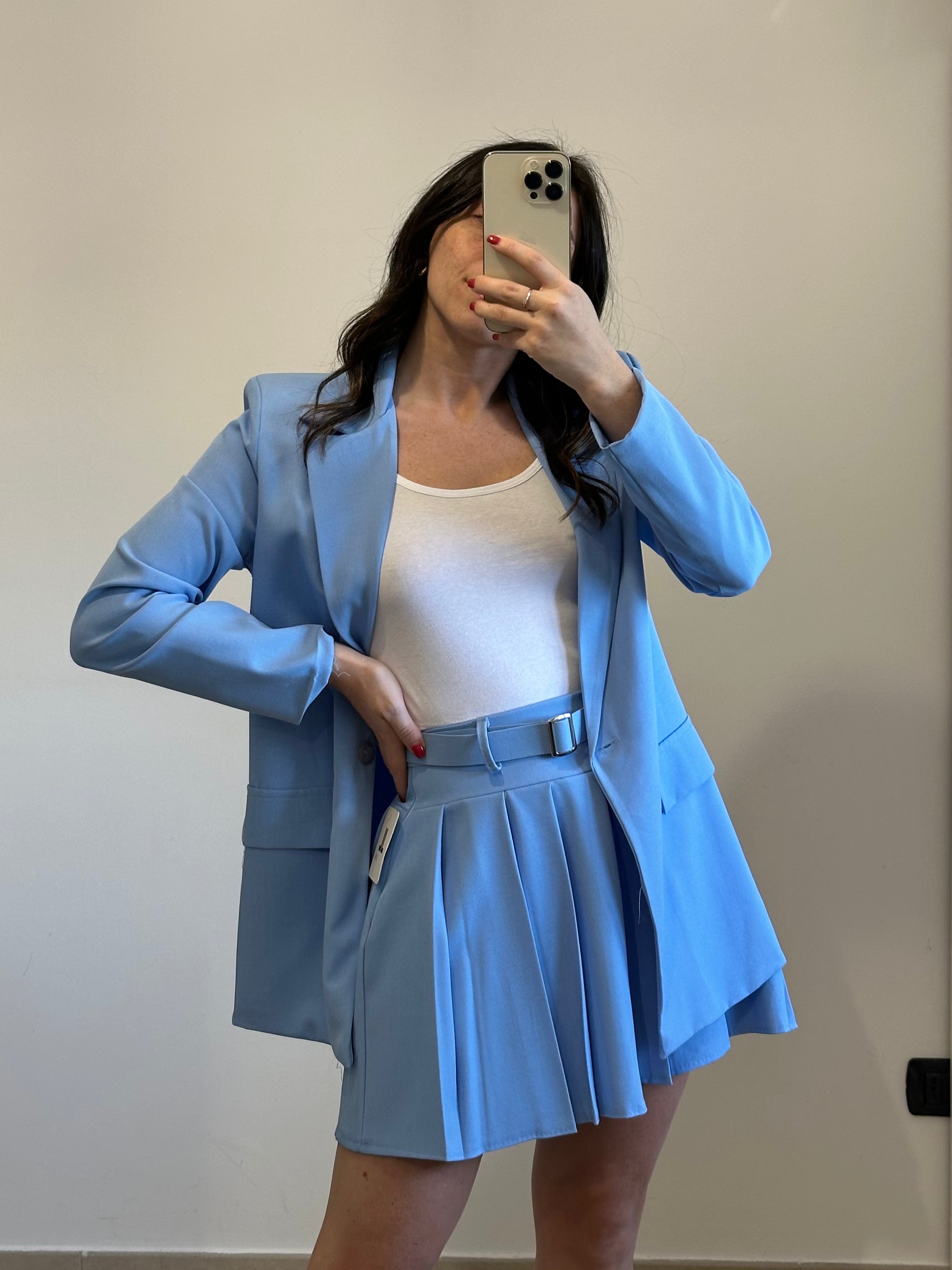 Coordinato College - Blazer e Gonna CELESTE