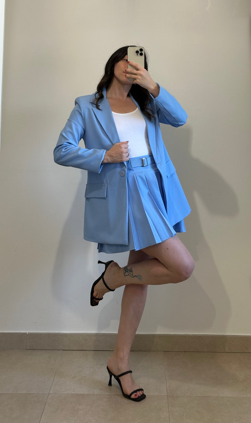 Coordinato College - Blazer e Gonna CELESTE