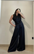 Coordinato Sofi -Blusa e Pantalone Wide Leg NERO
