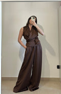 Coordinato Sofi -Blusa e Pantalone Wide Leg MARRONE