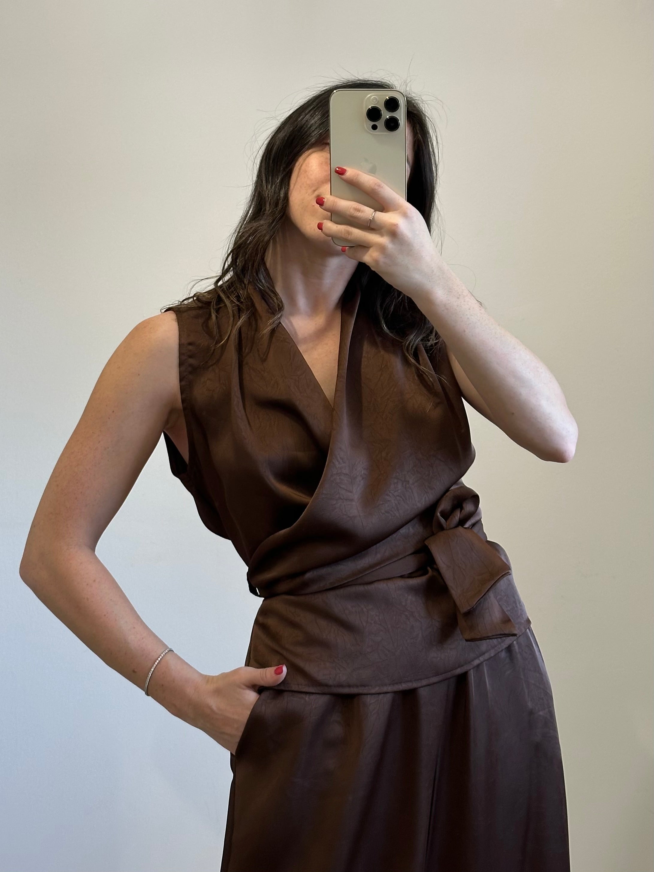 Coordinato Sofi -Blusa e Pantalone Wide Leg MARRONE