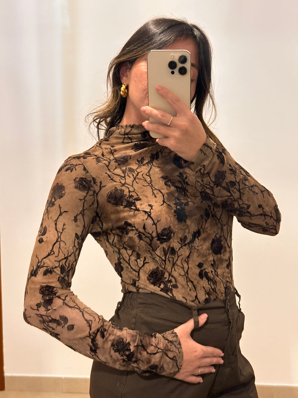 Maglia floreale MARRONE