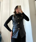 Gilet Ecopelle Nero con Bottoni Gioiello