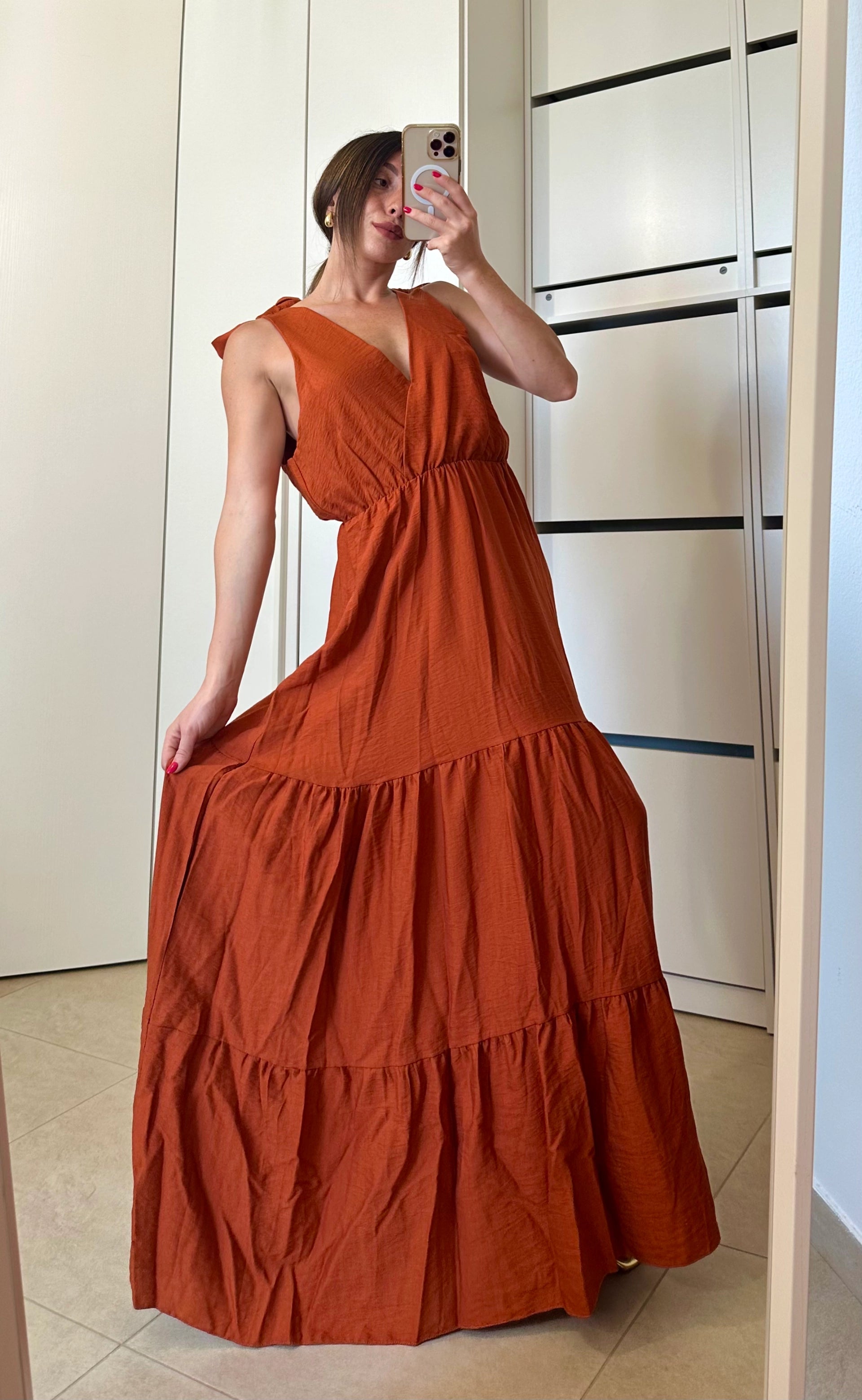 Abito Lungo con Balze ARANCIO