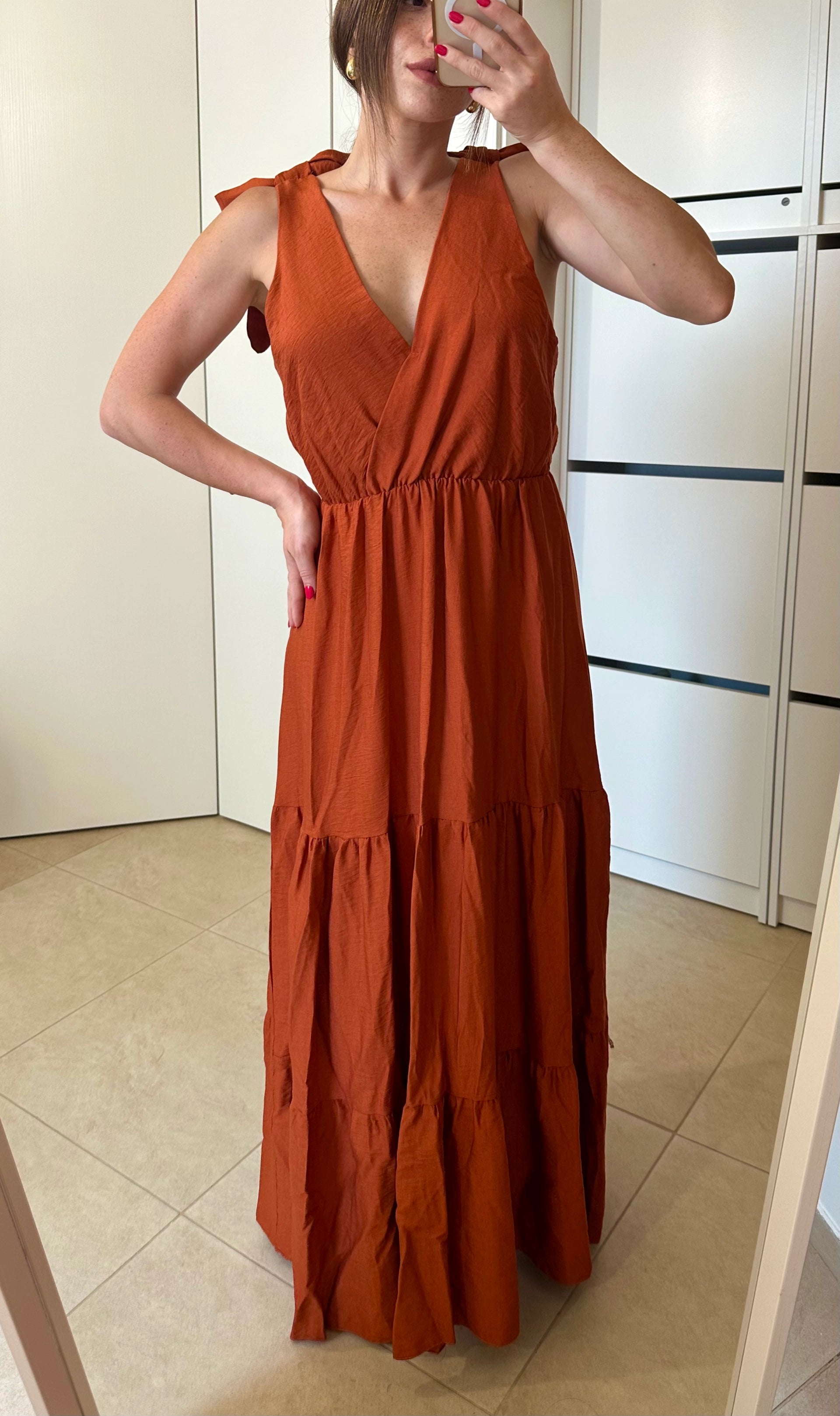 Abito Lungo con Balze ARANCIO