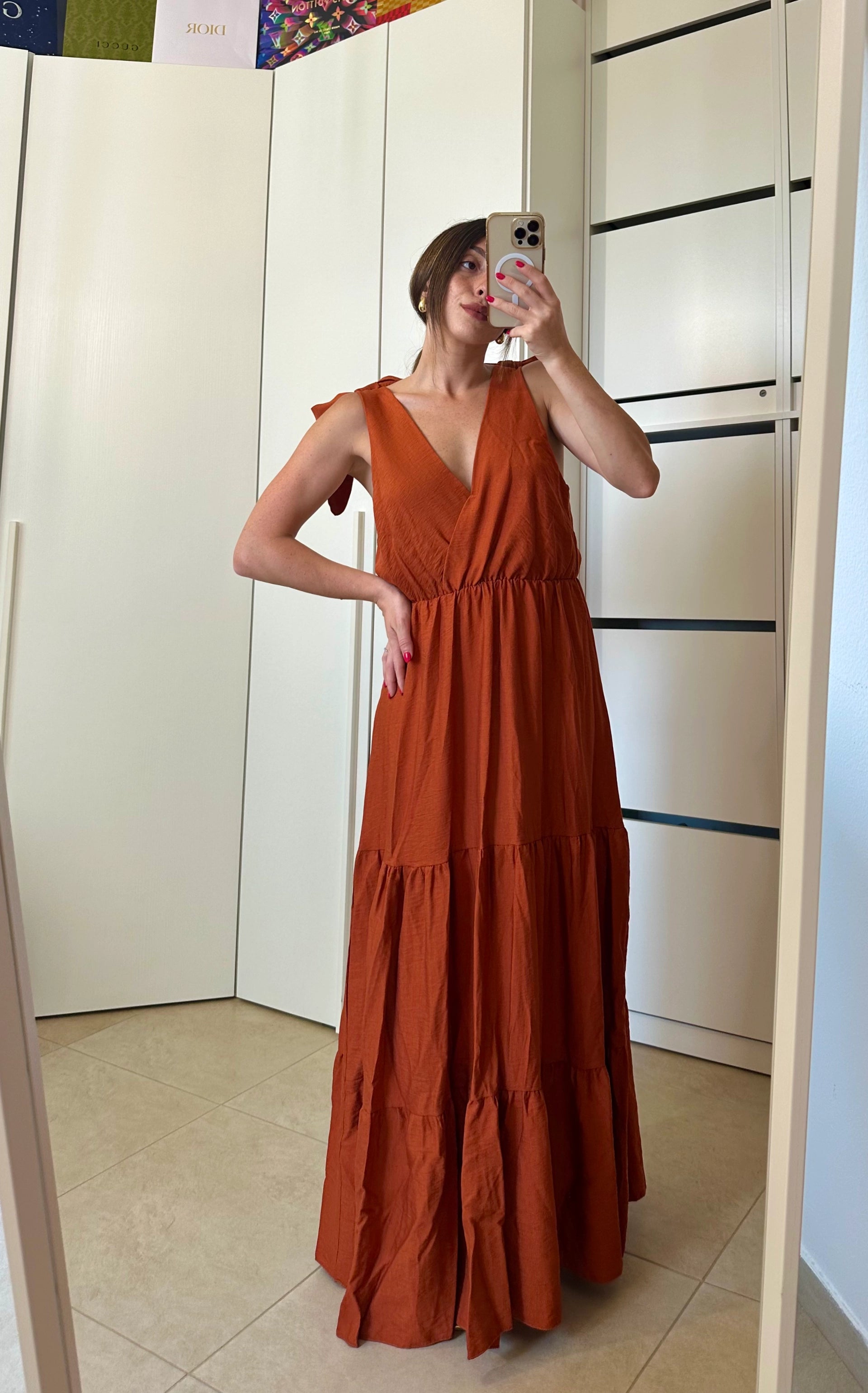 Abito Lungo con Balze ARANCIO