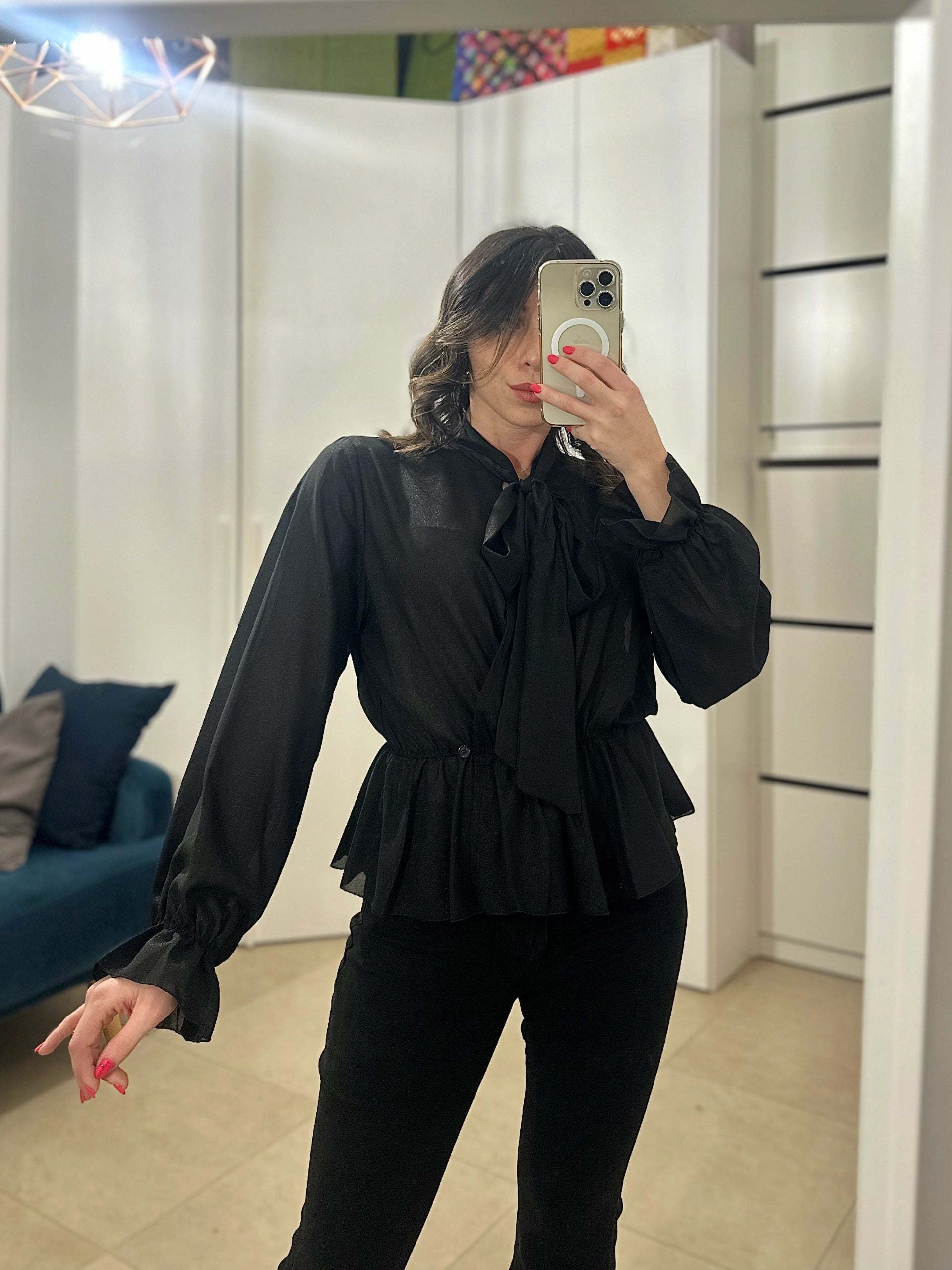 Blusa Chiffon con Fiocco BORDEAUX