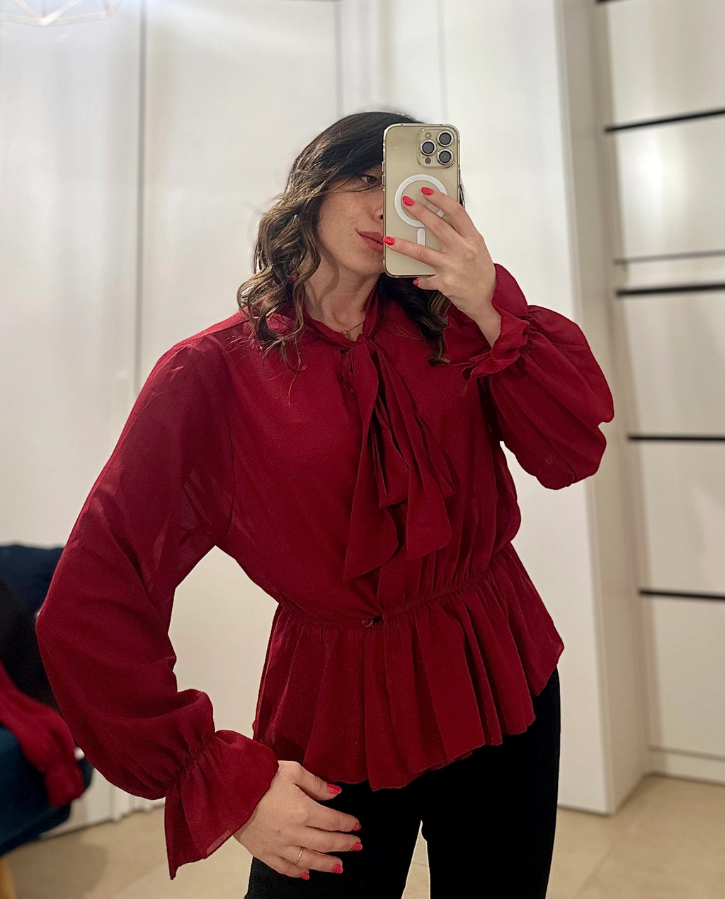 Blusa Chiffon con Fiocco BORDEAUX