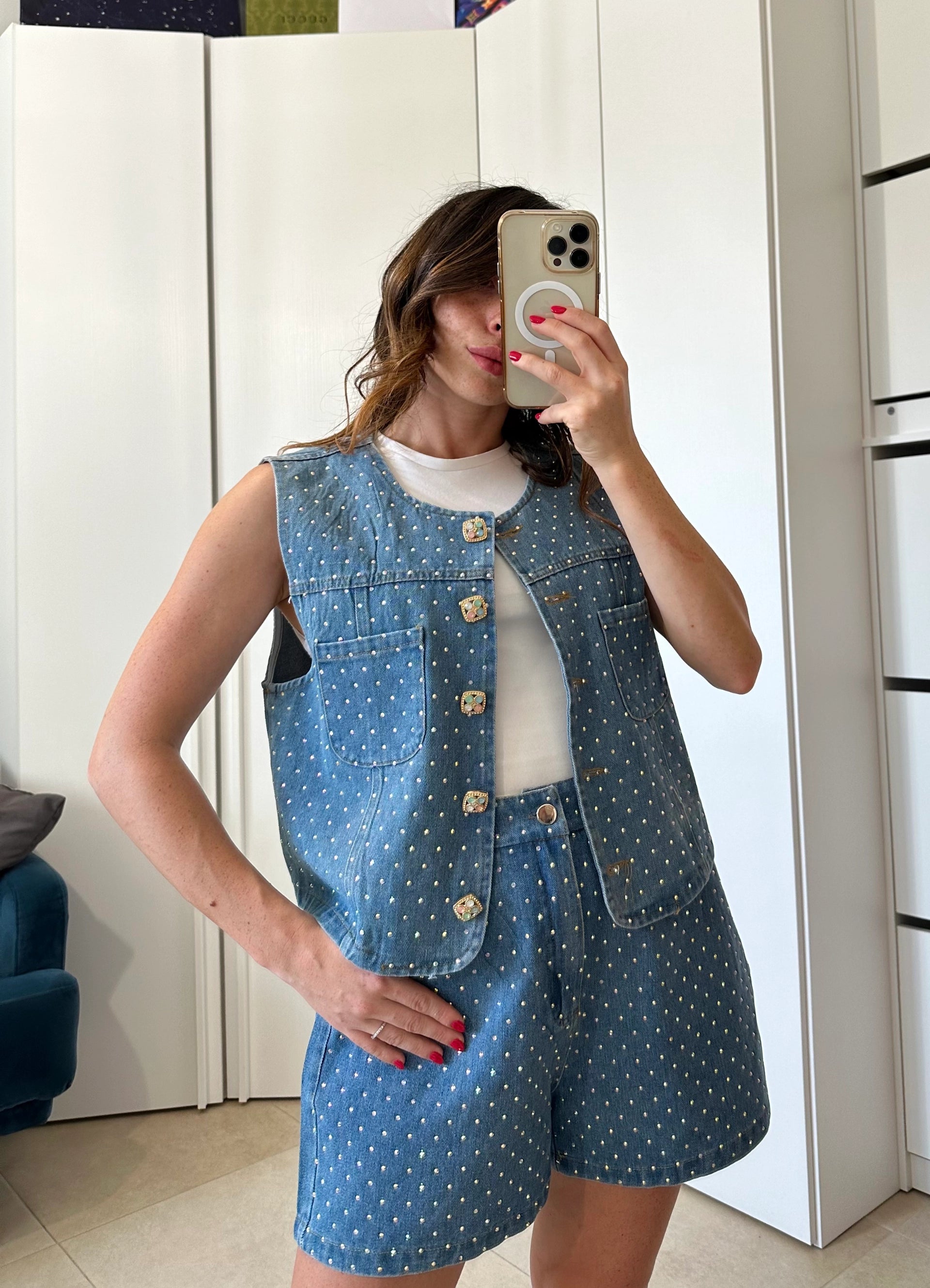 Coordinato Denim Strass – Gilet e Shorts