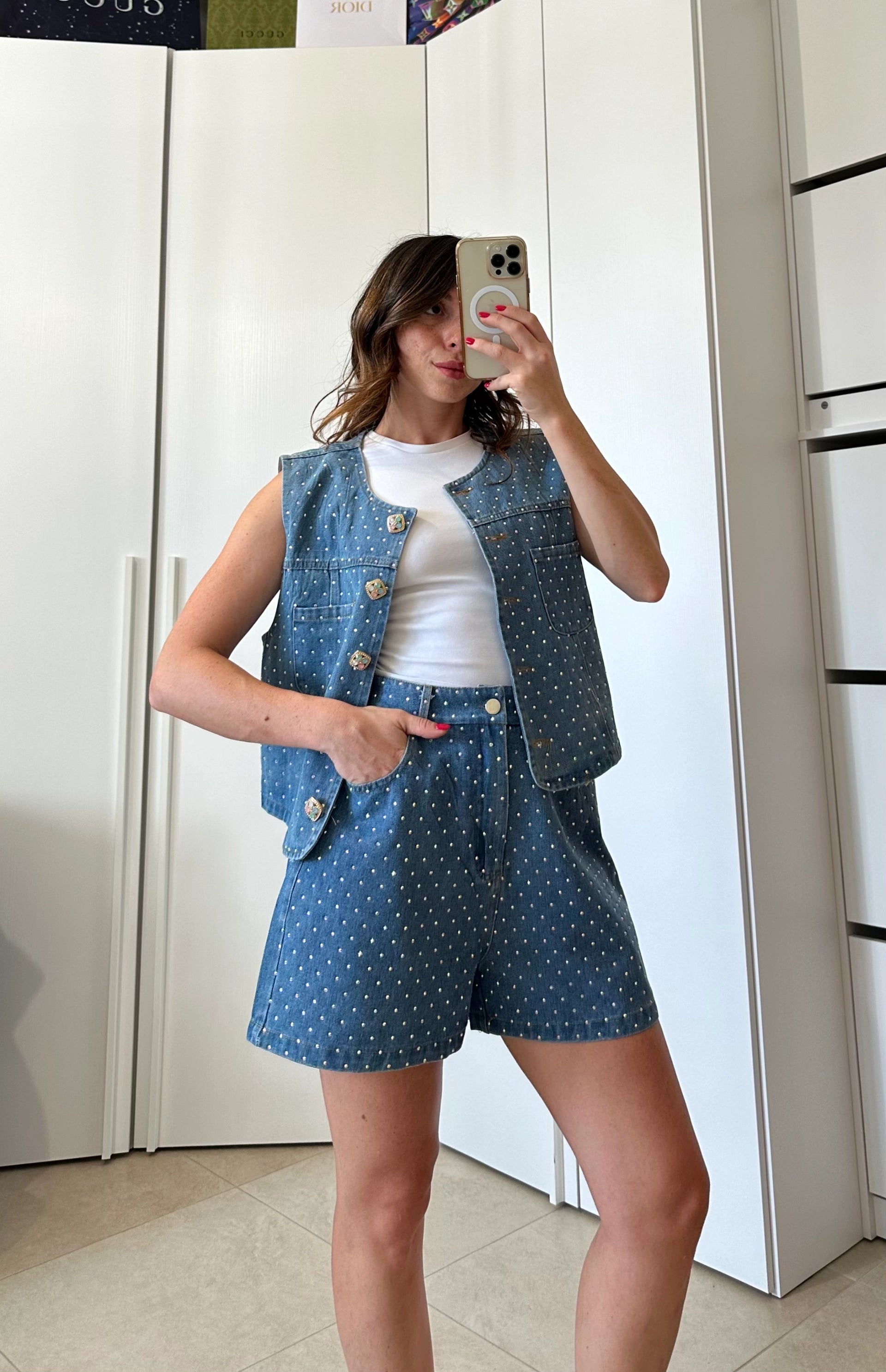 Coordinato Denim Strass – Gilet e Shorts